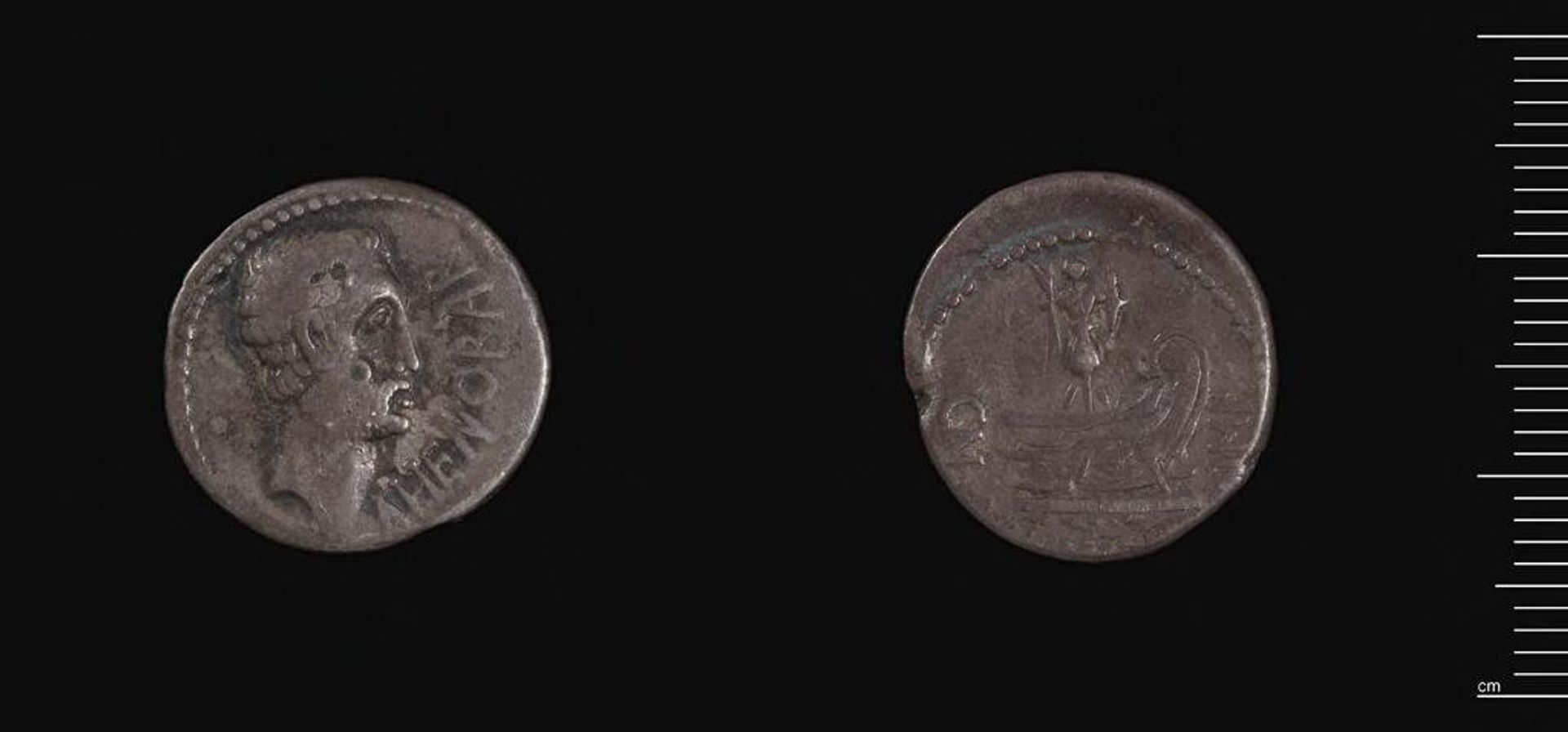 Denarius of Cn. Domitius L.f. Cn.n. Ahenobarbus, Moving Mint by Issued by Cn. Domitius L.f. Cn.n. Ahenobarbus