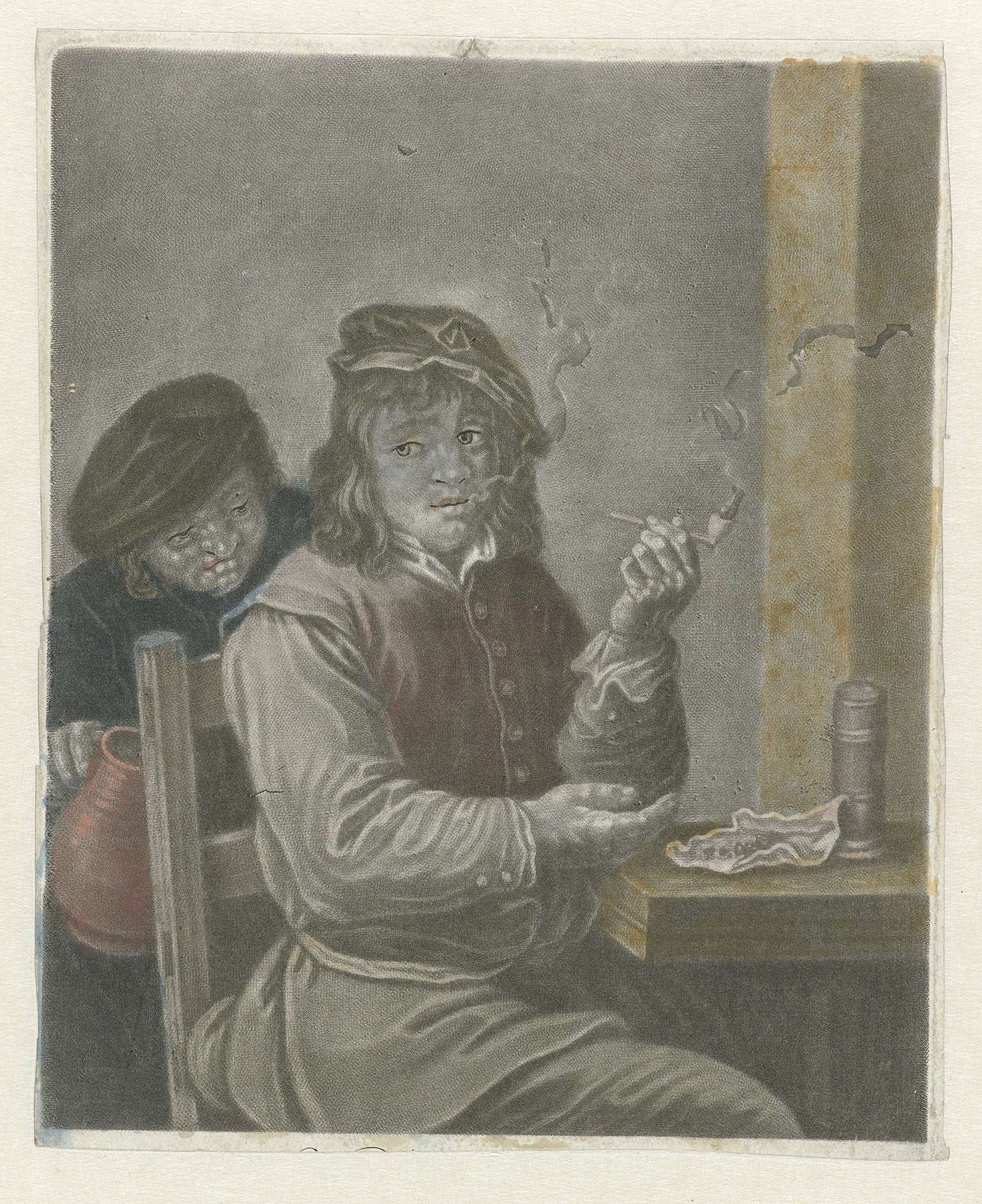 Pijproker, zittend aan een tafel by Anonymous