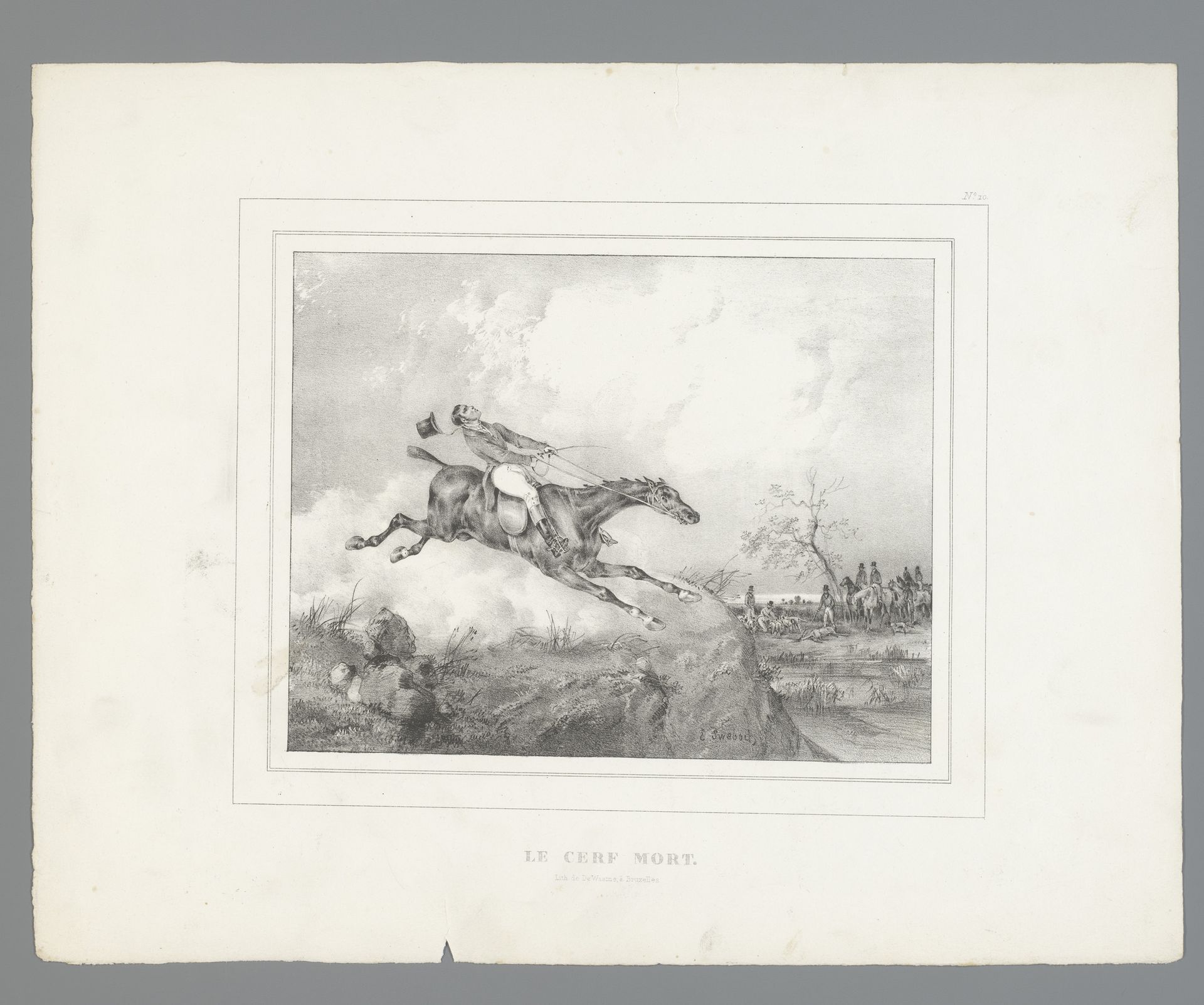 Paard met ruiter slaat op hol by Bernard Édouard Swebach