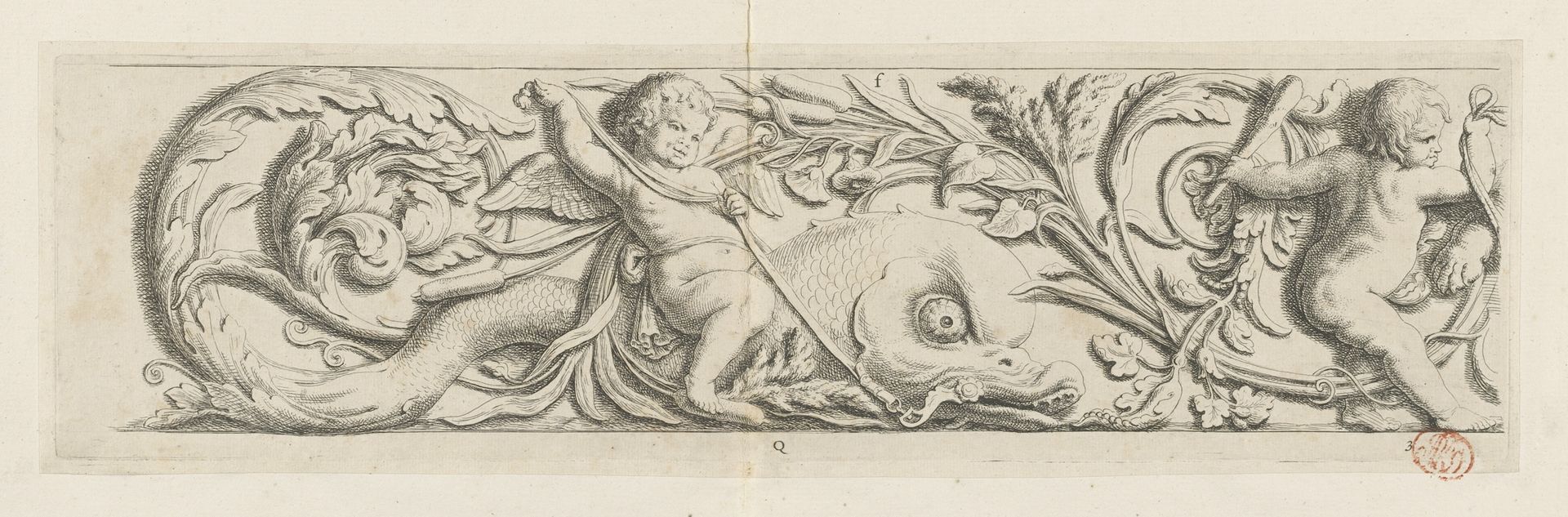 Deel van fries op schouw in Vroedschapskamer van het Stadhuis op de Dam by Hubert Quellinus