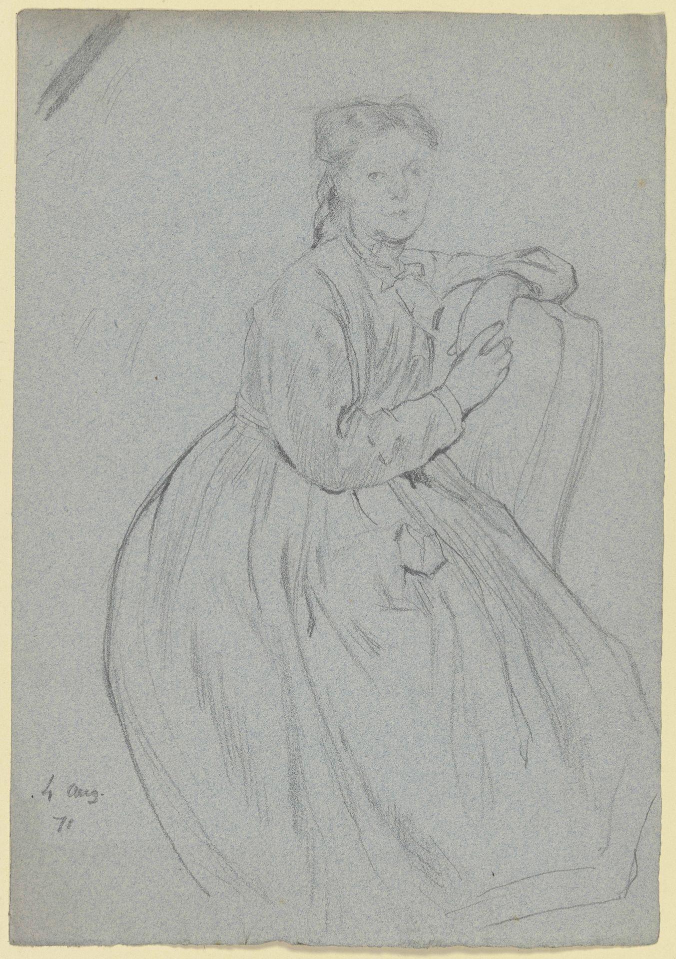 Luise Scholderer seitlich auf einem Stuhl sitzend by Otto Scholderer