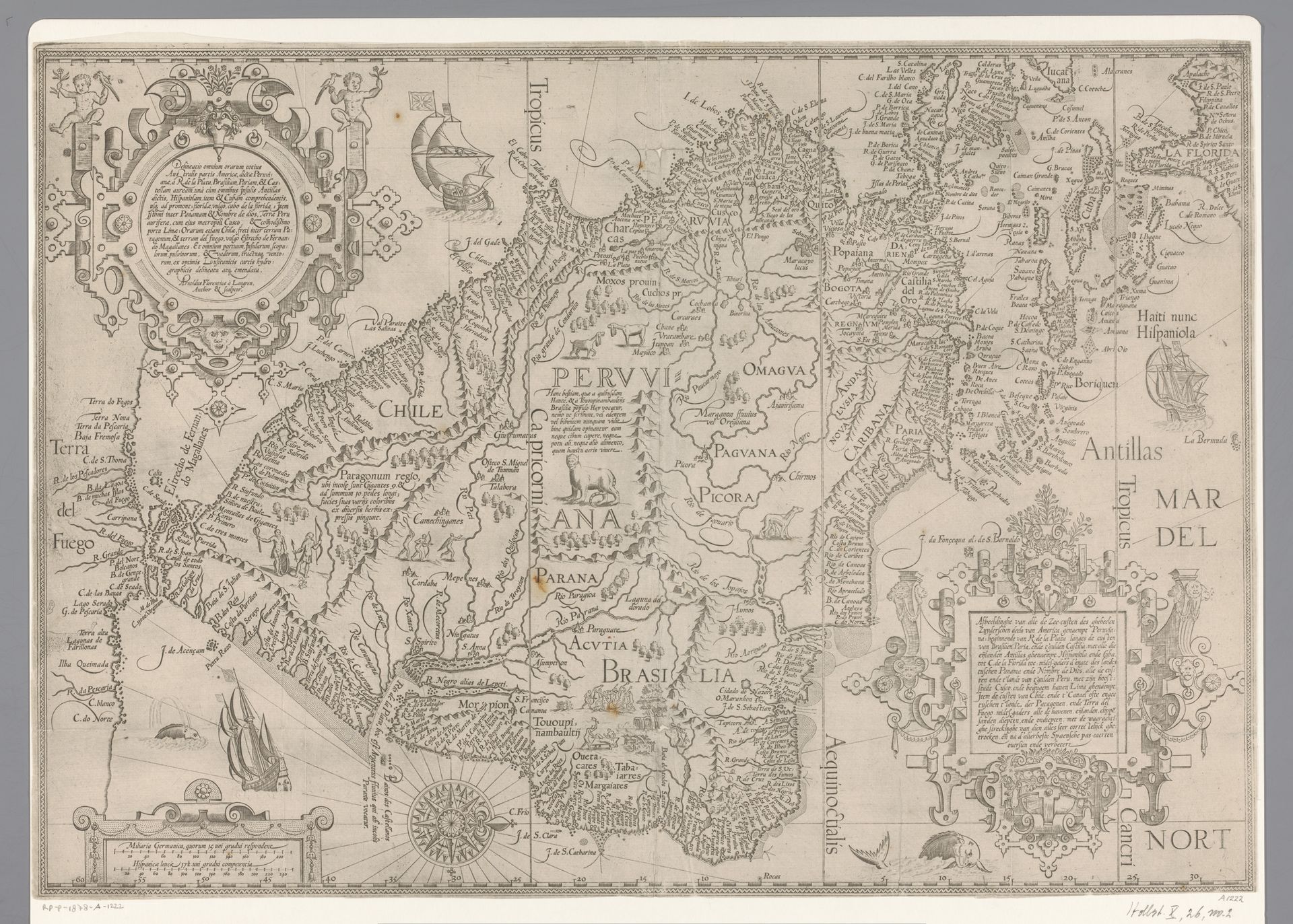 Kaart van Zuid-Amerika by Arnold Floris van Langren