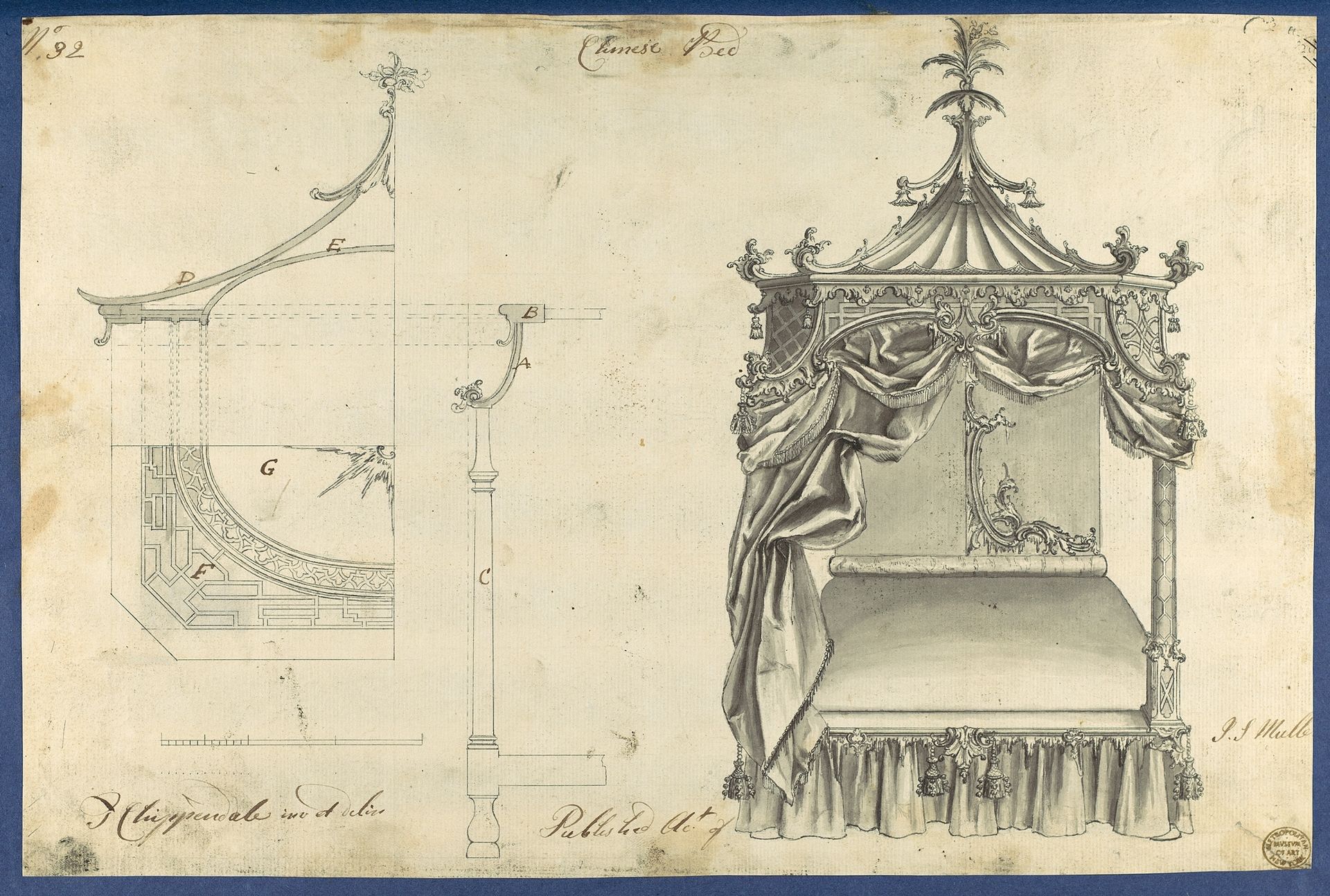Chinese Bed, in Chippendale Drawings, Vol. I by Thomas Chippendale