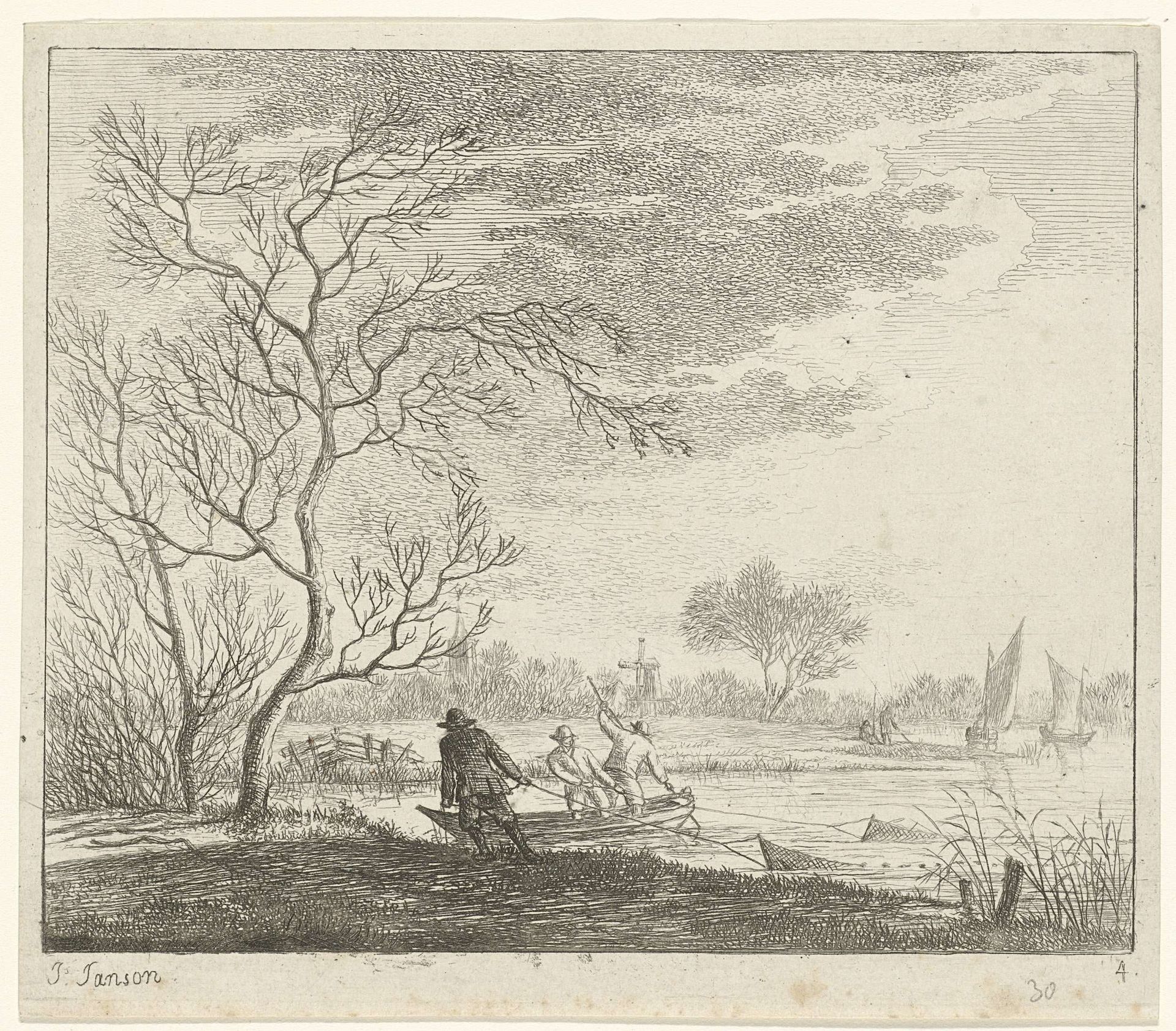 Landschap met vissers by Johannes Janson