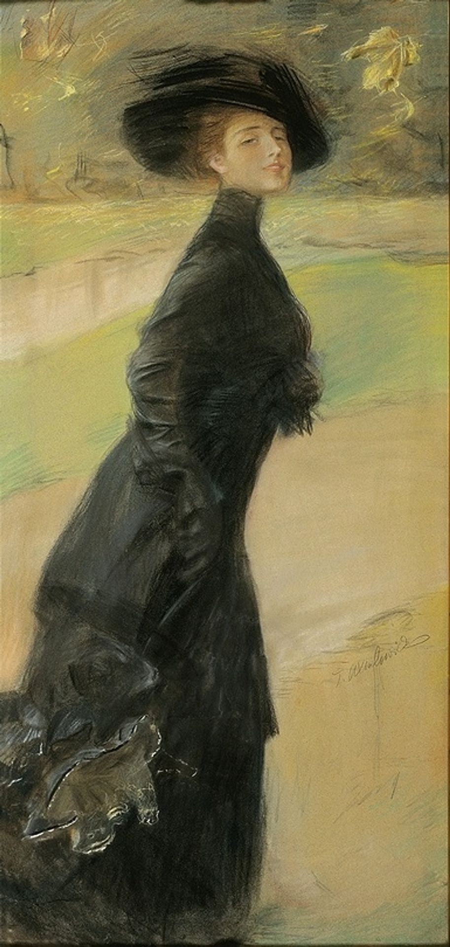 Z Parasolką Po Parku - Jesień by Teodor Axentowicz