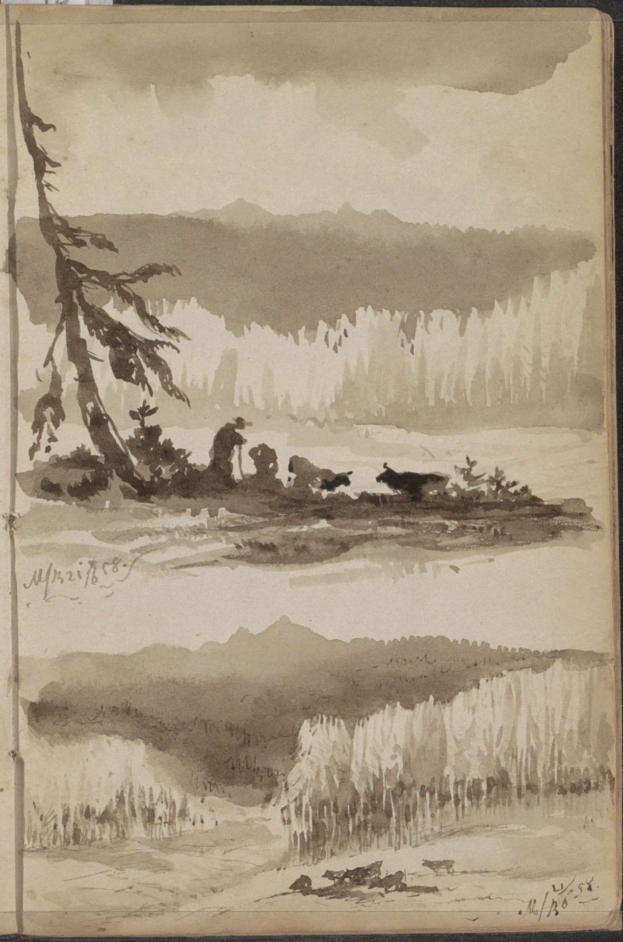Berglandschappen met een herder en vee in Marienbad by Johannes Tavenraat