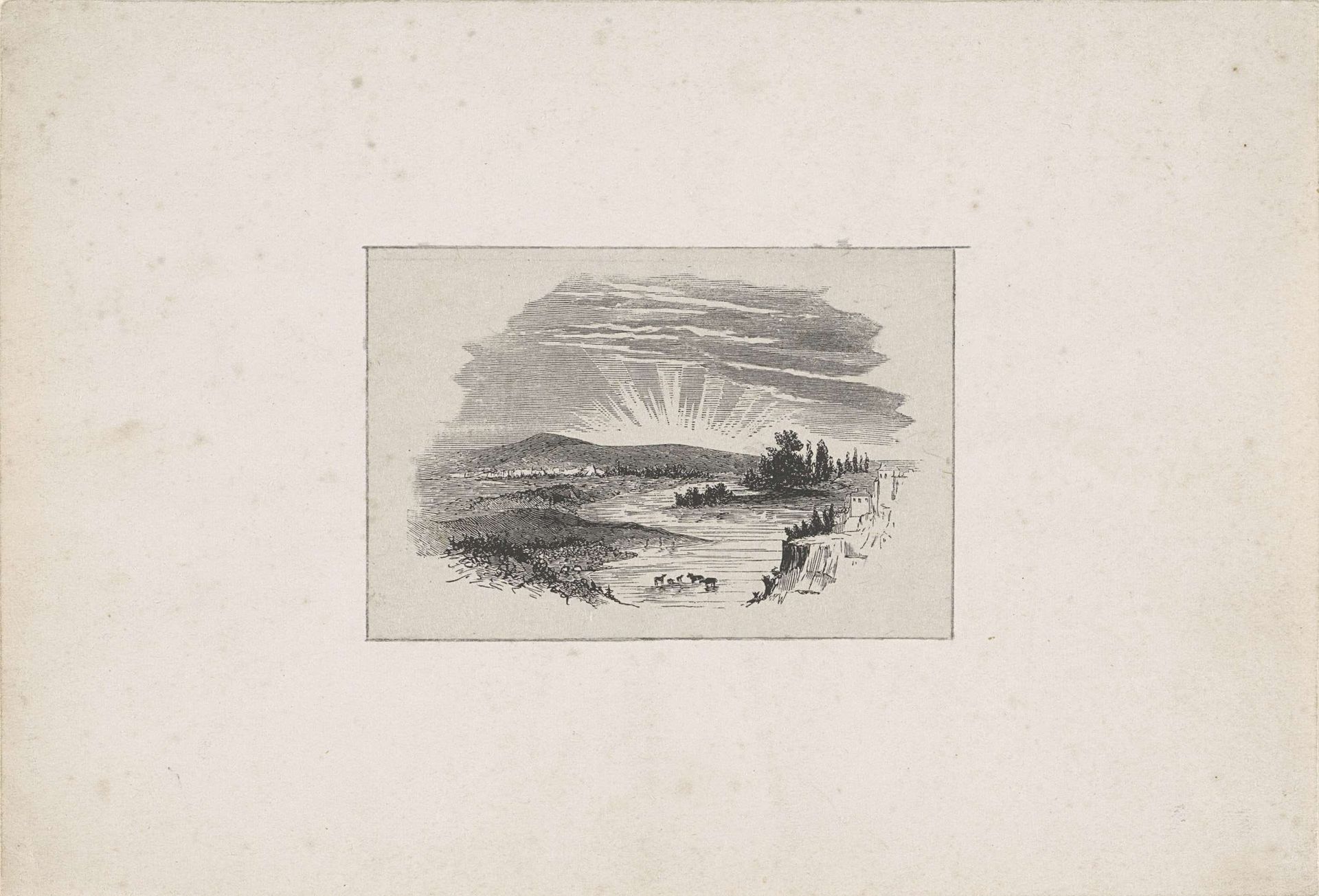 Heuvellandschap met dieren in het water by Isaac Weissenbruch