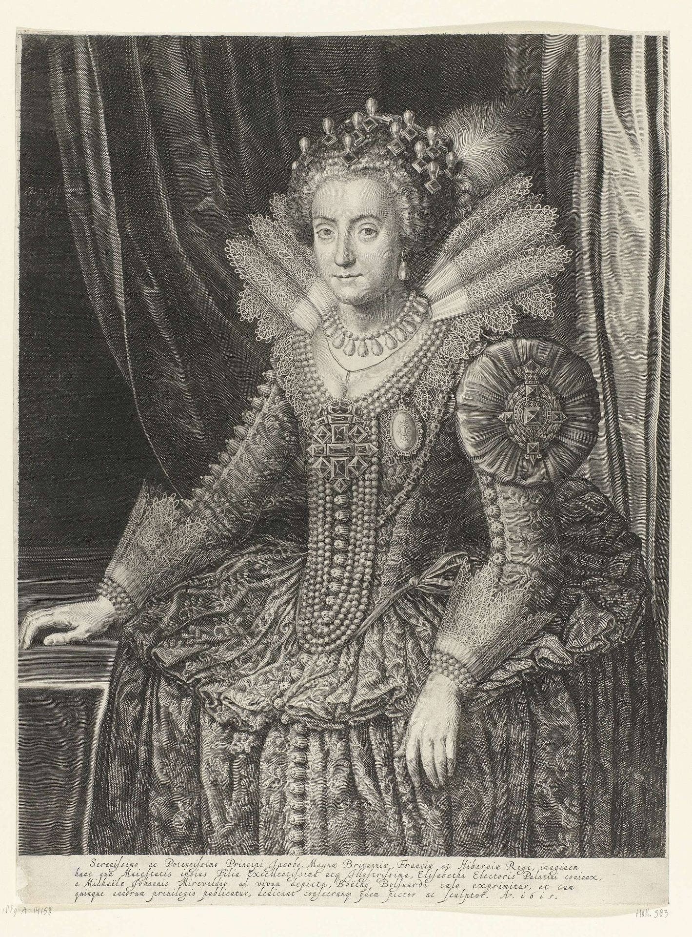 Portret van Elisabeth Stuart, echtgenote van Frederik V, koningin van Bohemen by Boëtius Adamsz. Bolswert