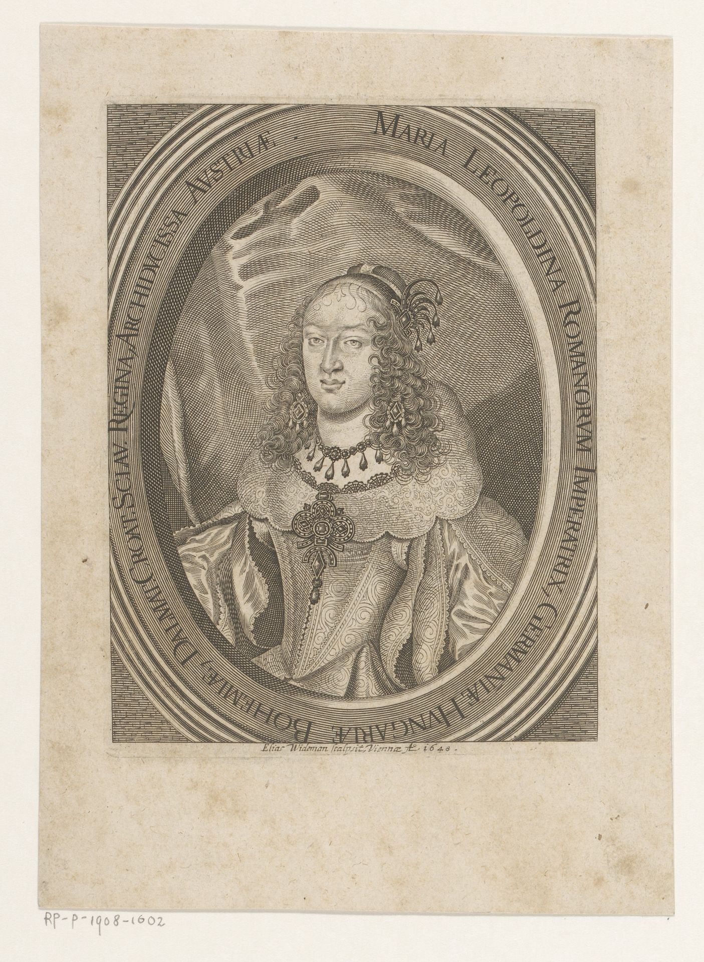 Portret van Maria Leopoldina van Oostenrijk, gemalin van Ferdinand III by Elias Widemann