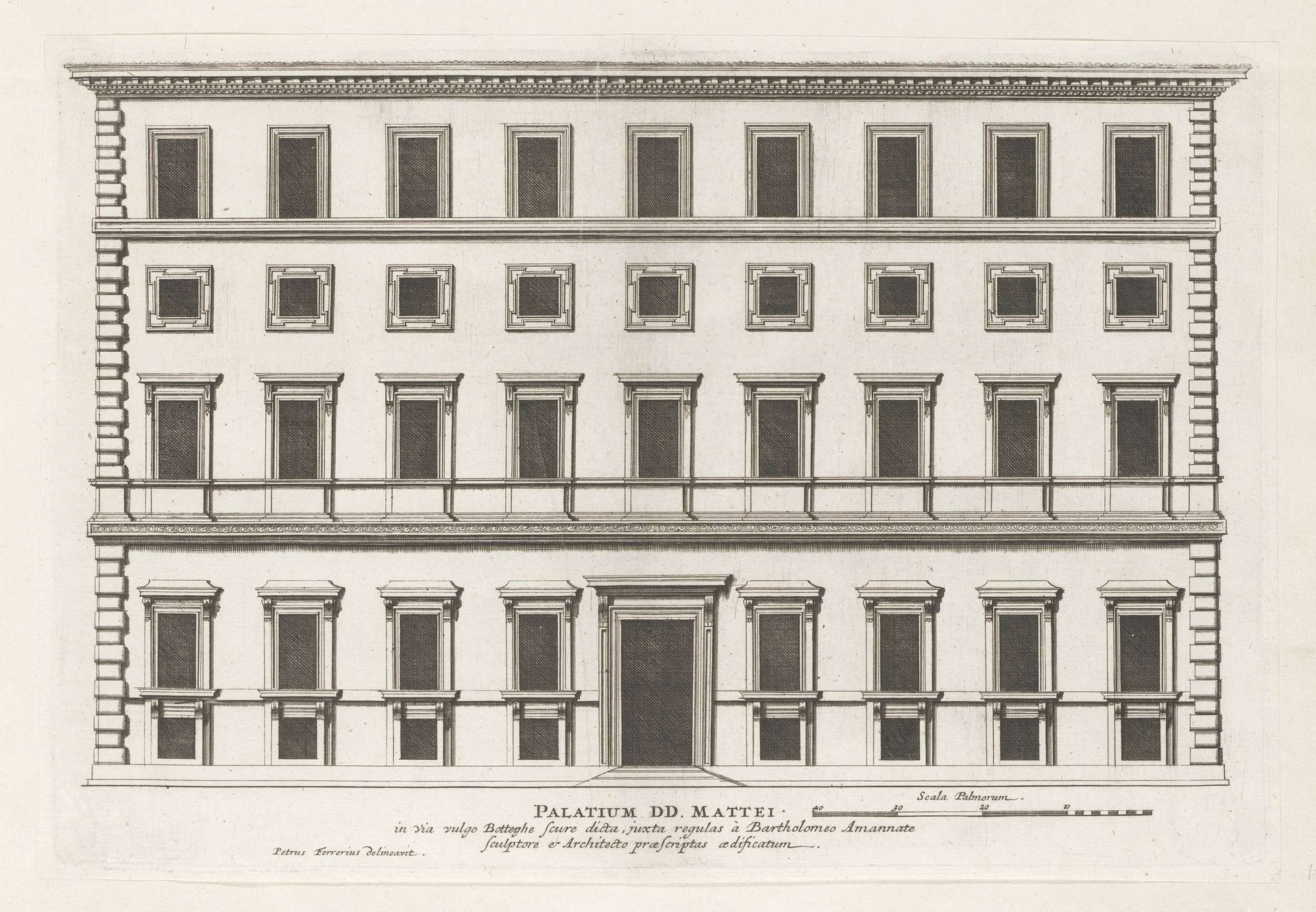 Façade van Palazzo Mattei te Rome by Giovanni Battista Falda