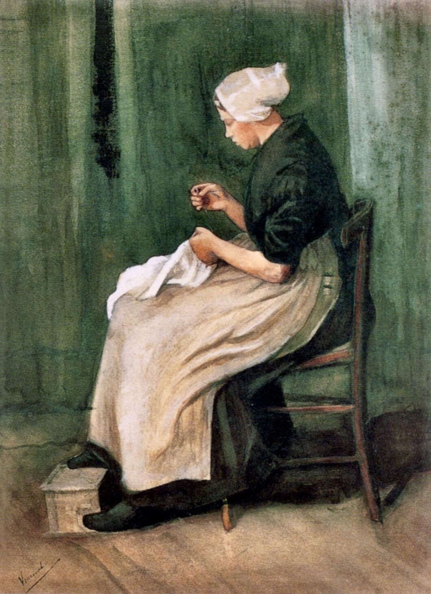 Scheveningen Woman Sewing by Vincent van Gogh