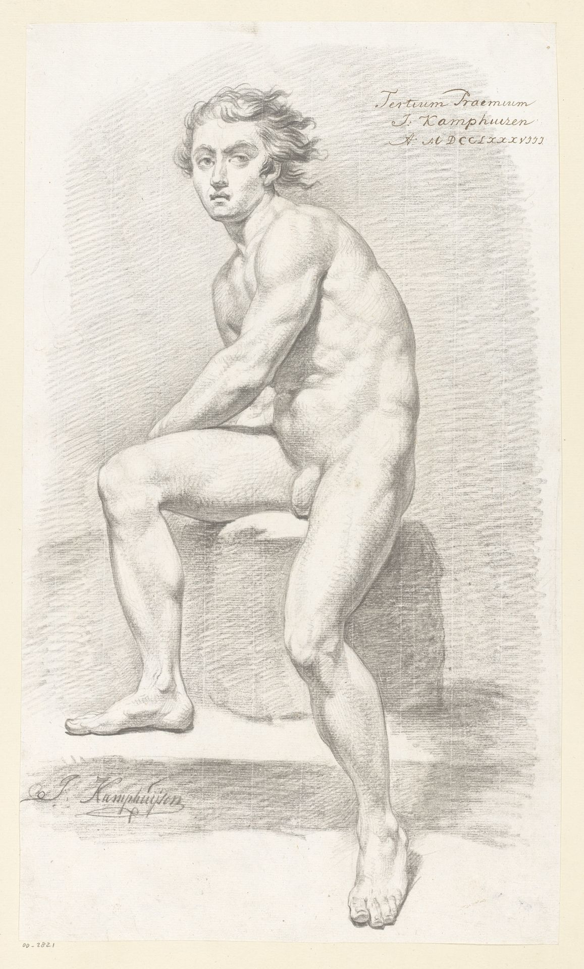 Zittend mannelijk naakt, van voren gezien (3e prijs 1788) by Jan Kamphuijsen