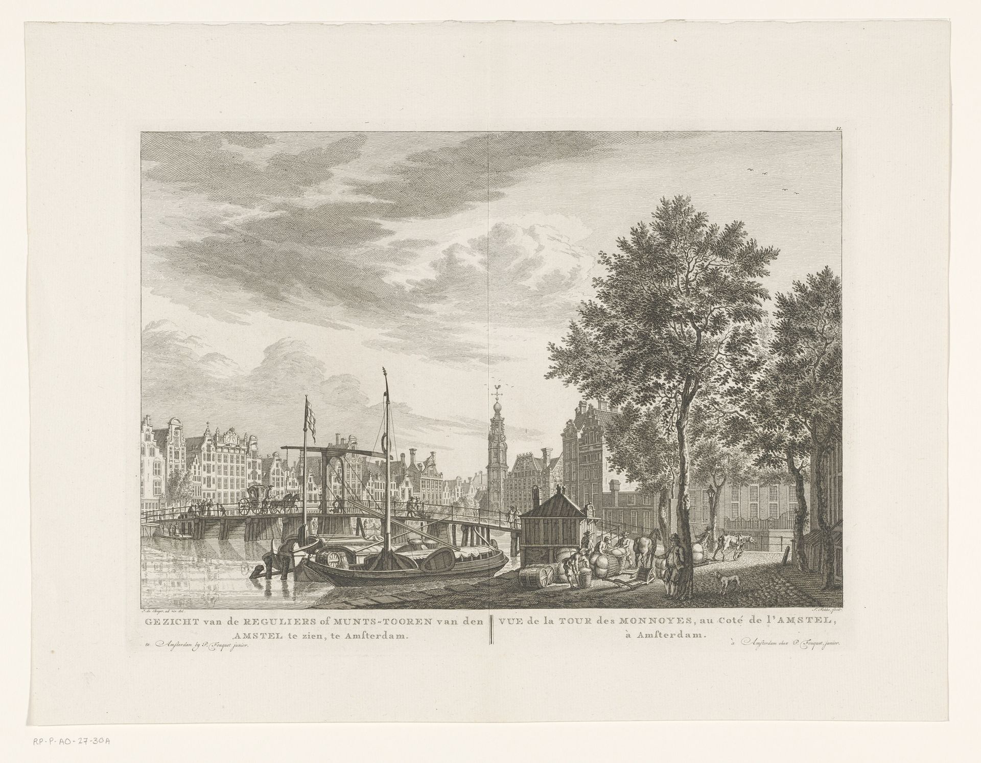 Gezicht op de Munttoren te Amsterdam, gezien vanaf het 's-Gravelandseveer by Simon Fokke