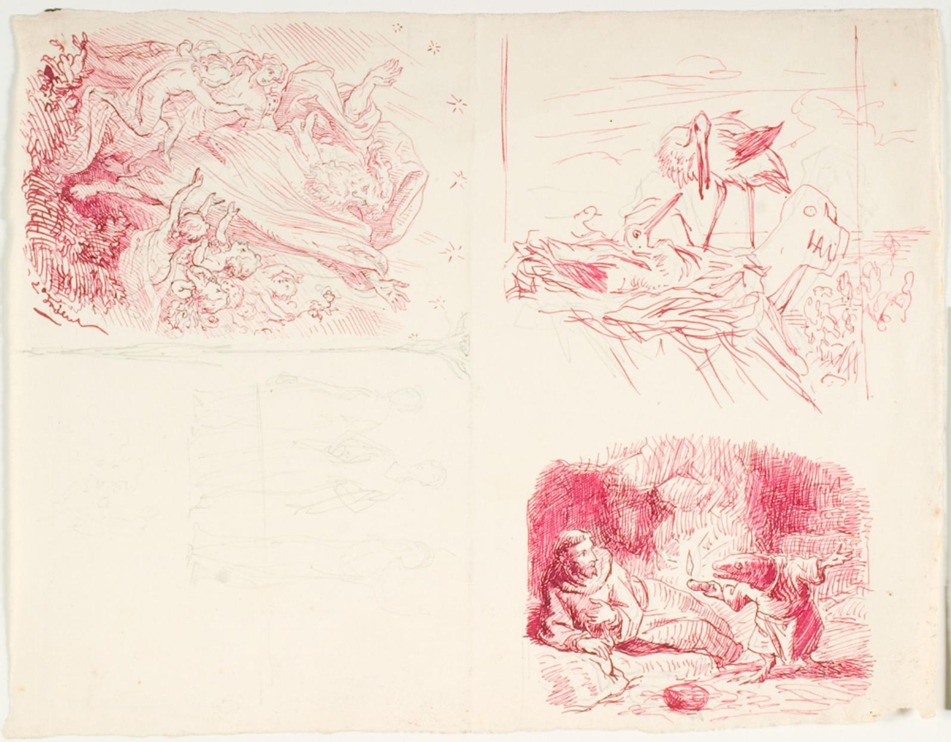 Fire illustrationsudkast til H.C. Andersen, "Dynd-Kongens Datter" by Lorenz Frølich