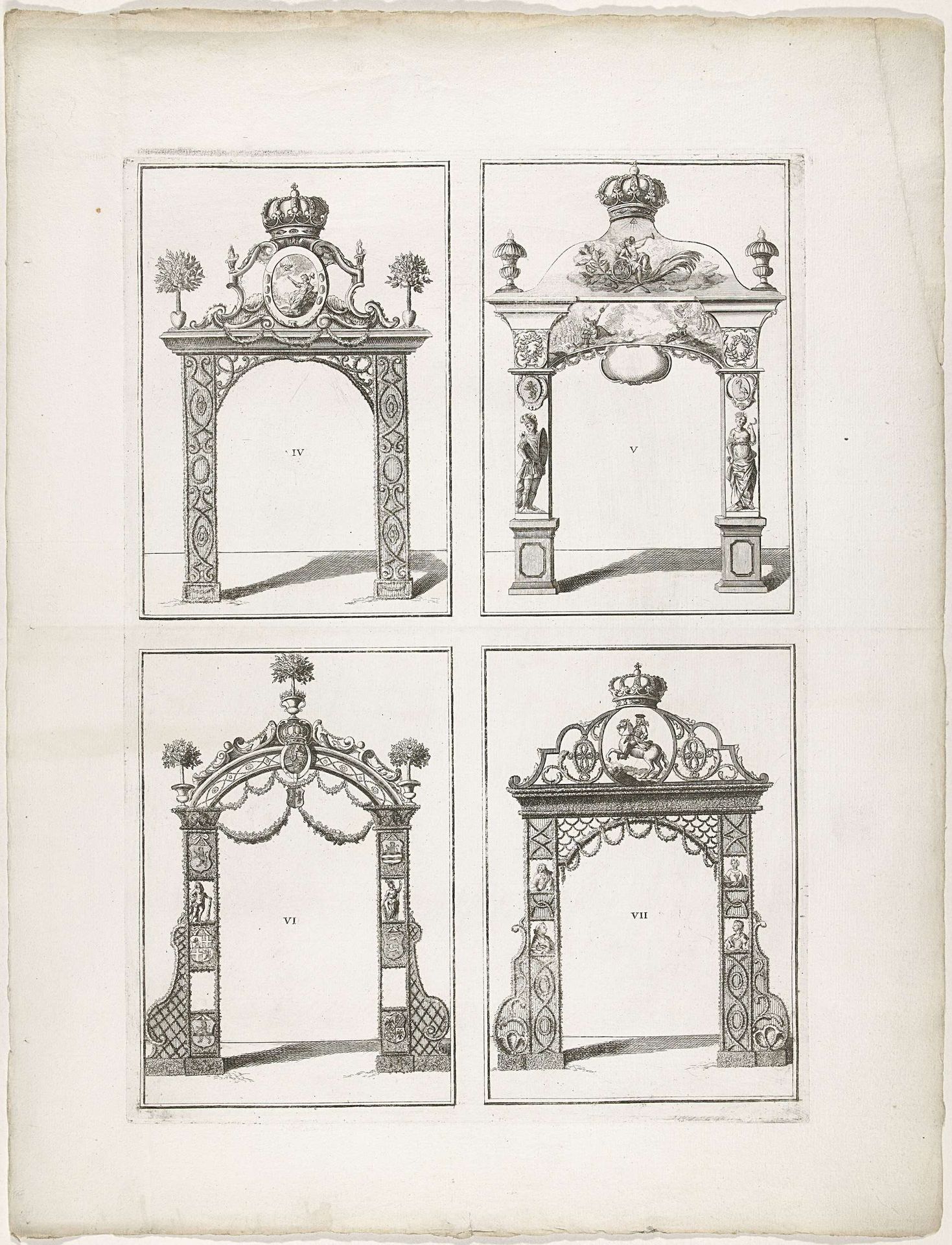 Erepoorten IV-VII te Den Haag, 1747 by Albertus (de Jonge) Frese