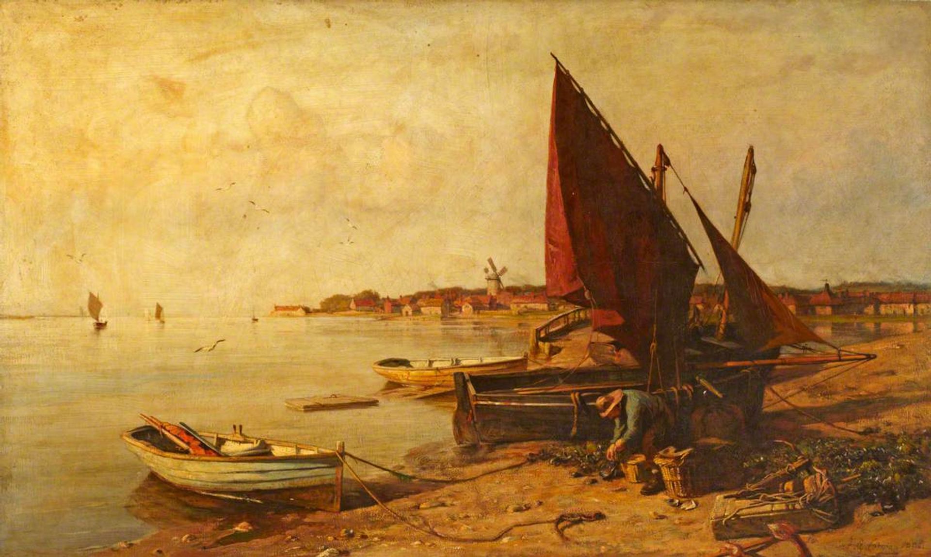 Fisherman at His Nets by Frederick George Cotman