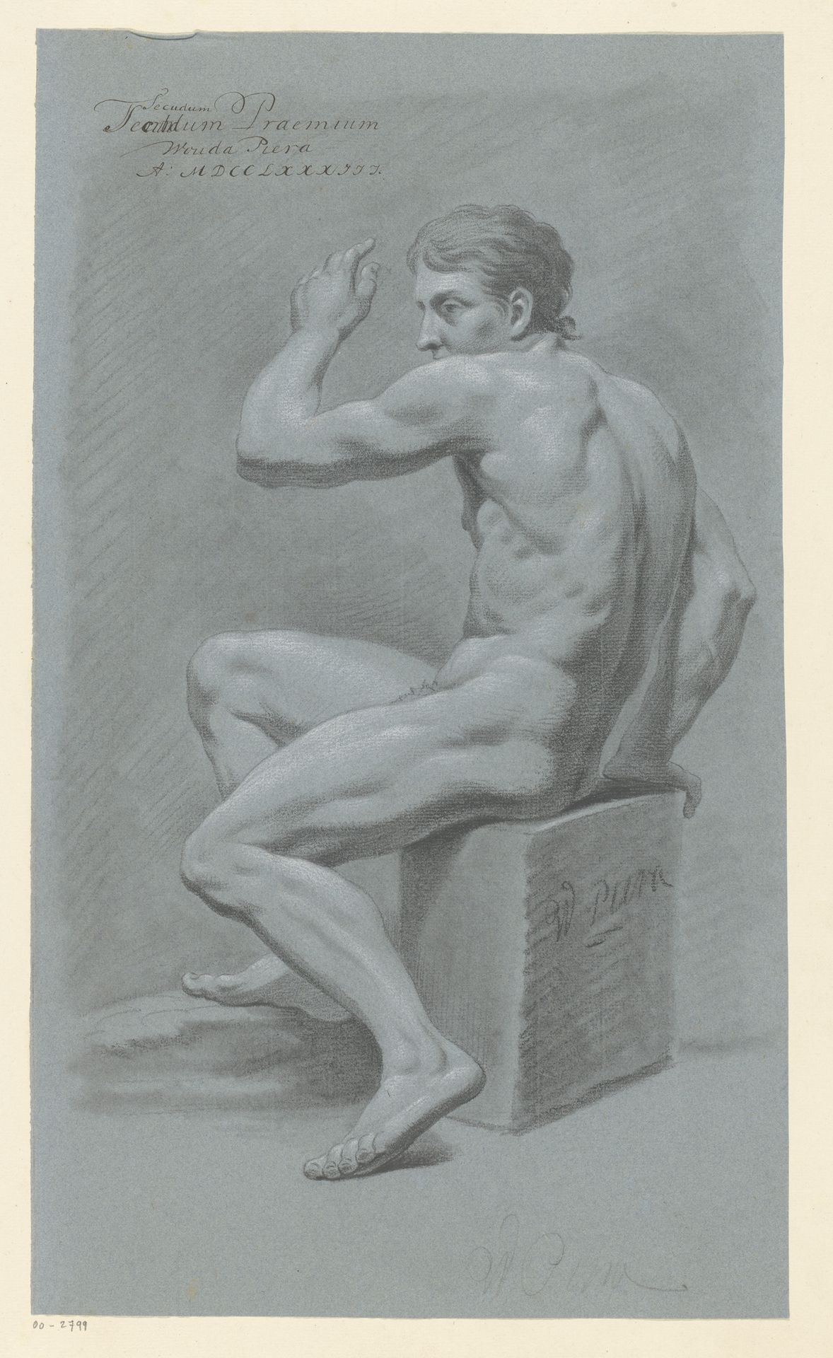 Zittend mannelijk naakt, op de rug gezien (2e prijs 1783) by Wouda Piera