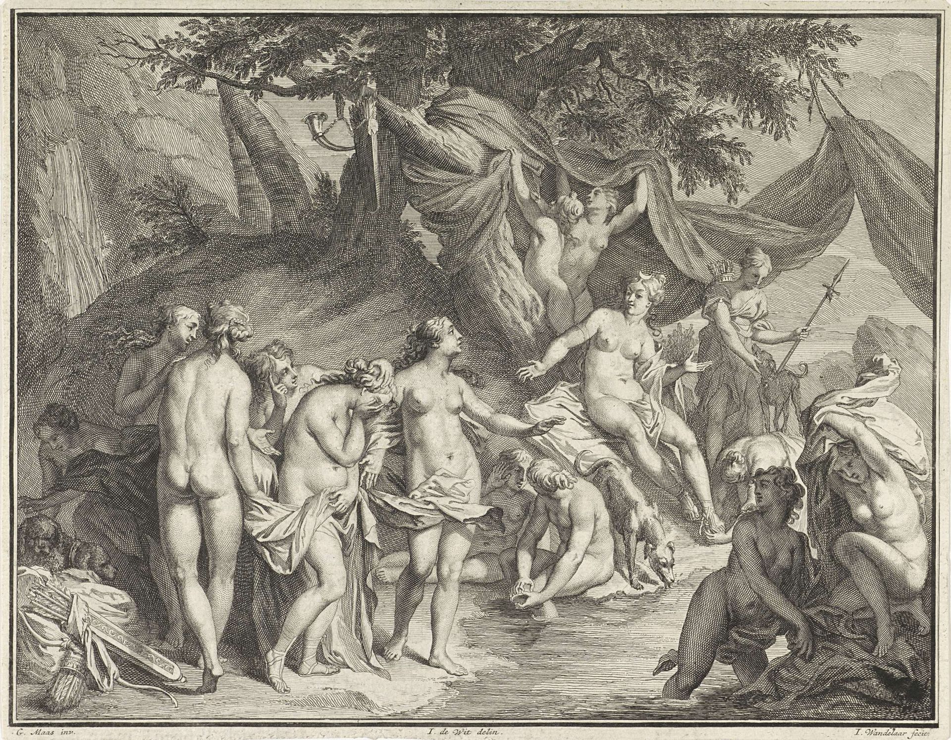 Diana badend met haar nimfen by Jan Wandelaar