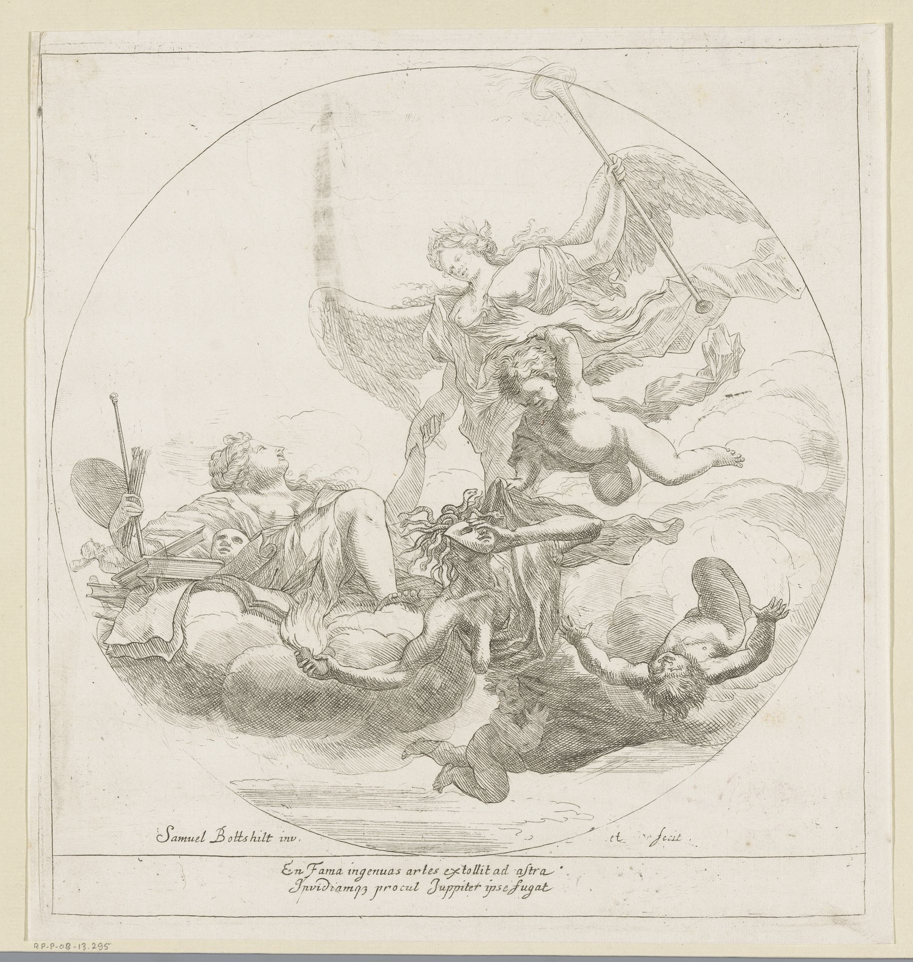 Fama en de personificatie van de kunsten by Samuel Bottschild