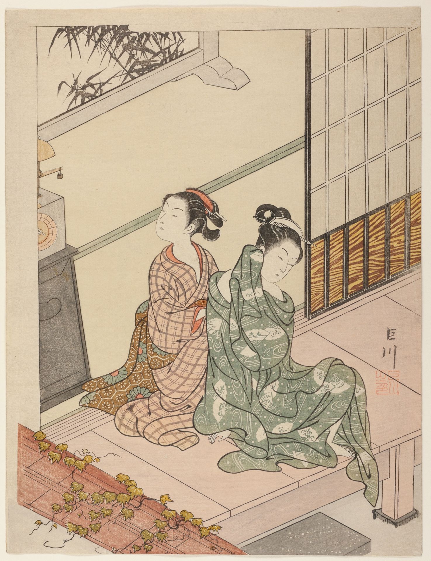 The Evening Bell of the Clock (Tokei no bansho), from the series "Eight Views of the Parlor (Zashiki hakkei)" by Suzuki Harunobu 鈴木春信