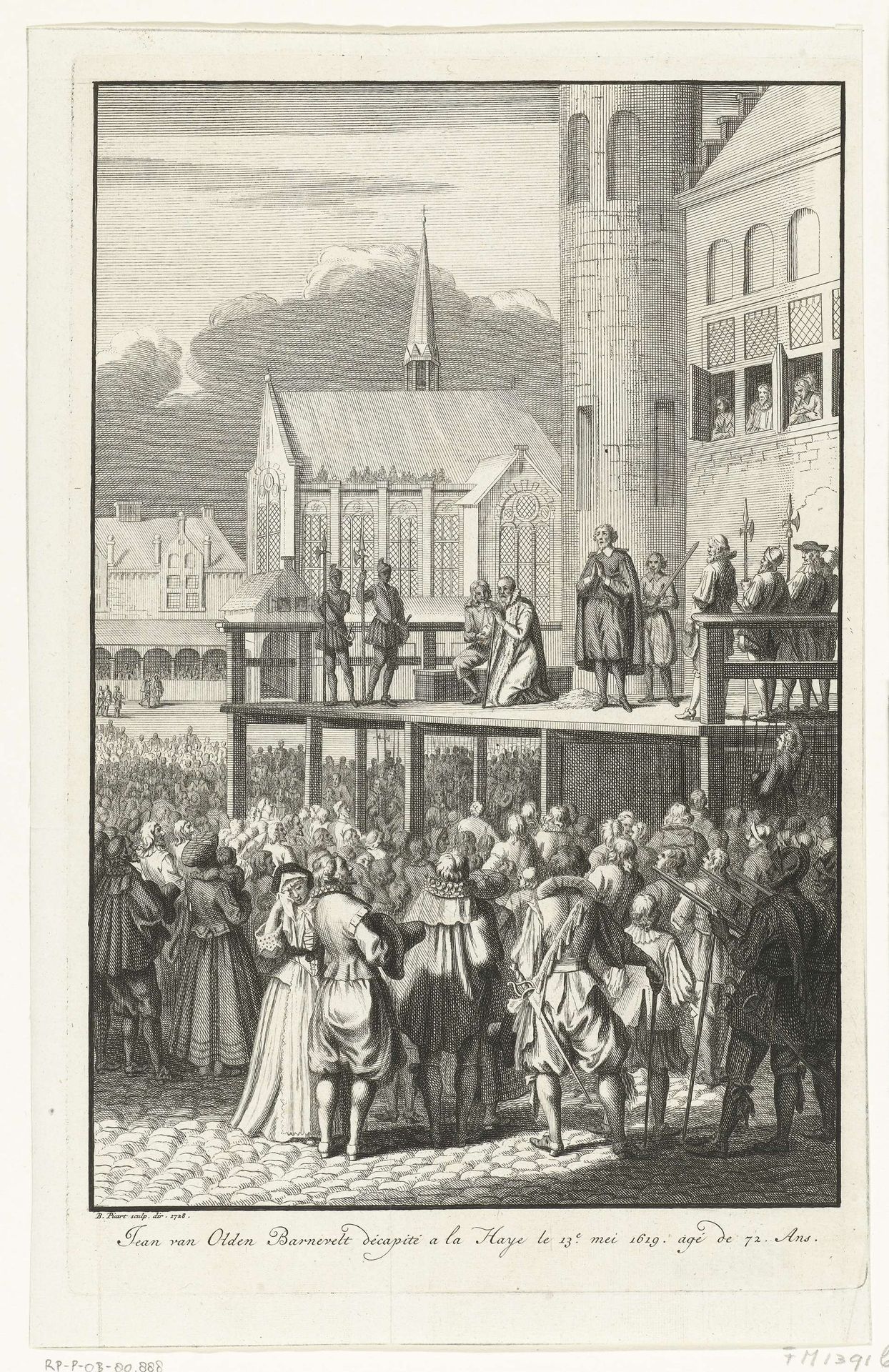 Johan van Oldenbarnevelt knielt voor zijn onthoofding, 1619 by Bernard Picart