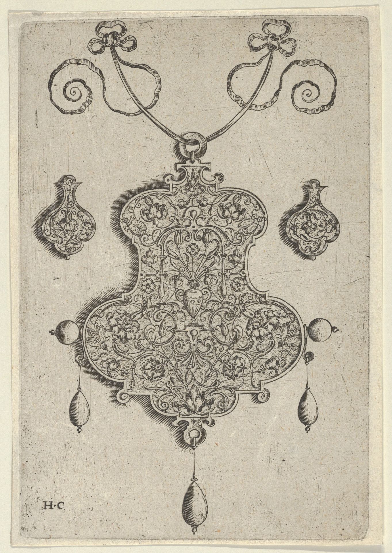 Design for the Verso of a Pendant with a Vase at Center by Jan Collaert I