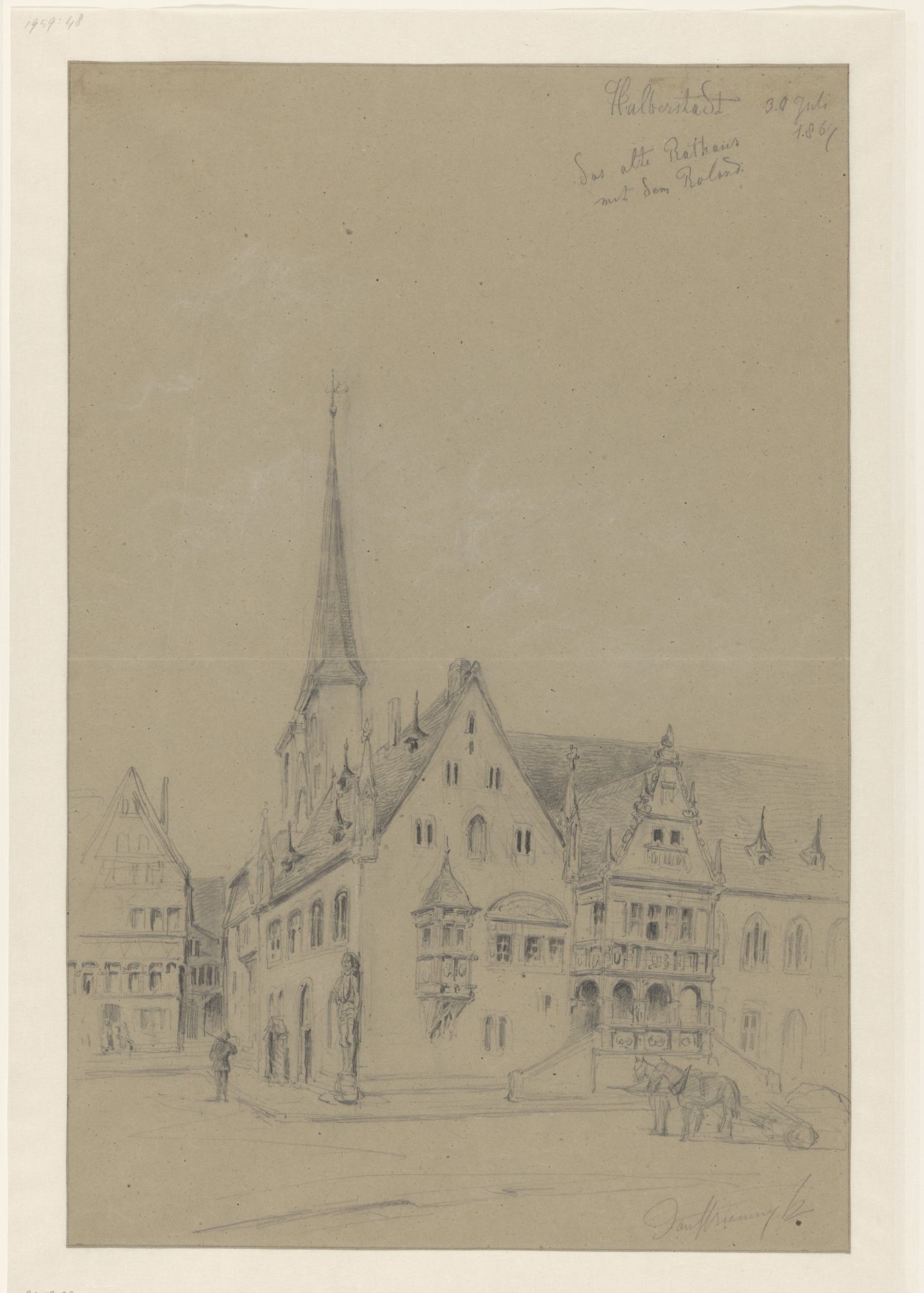 Het Raadhuis, met de Roelant, van Halberstadt by Jan Striening