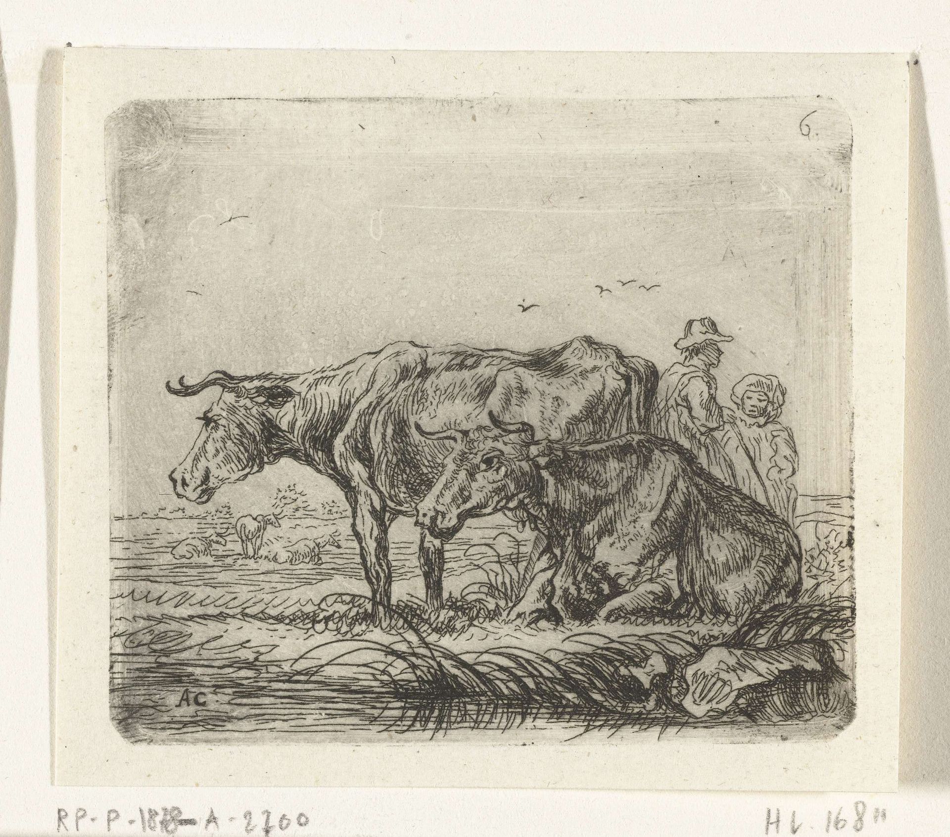 Twee koeien met een herder en een kind by Ernst Willem Jan Bagelaar