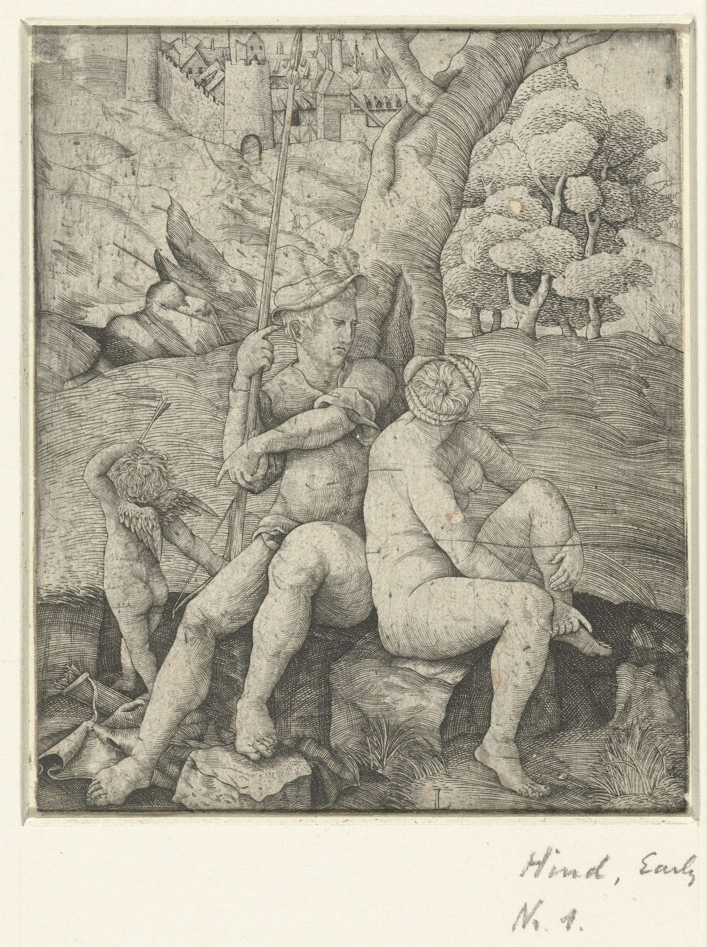 Mars en Venus en Cupido by Italië) Monogrammist L (graveur