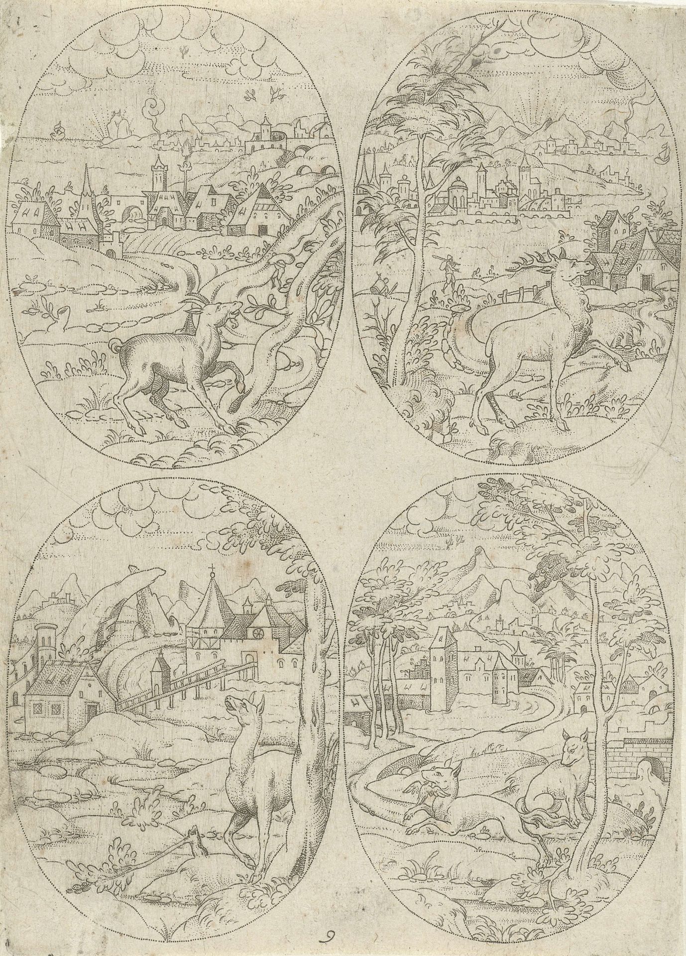 Vier ovalen met dieren by Anonymous