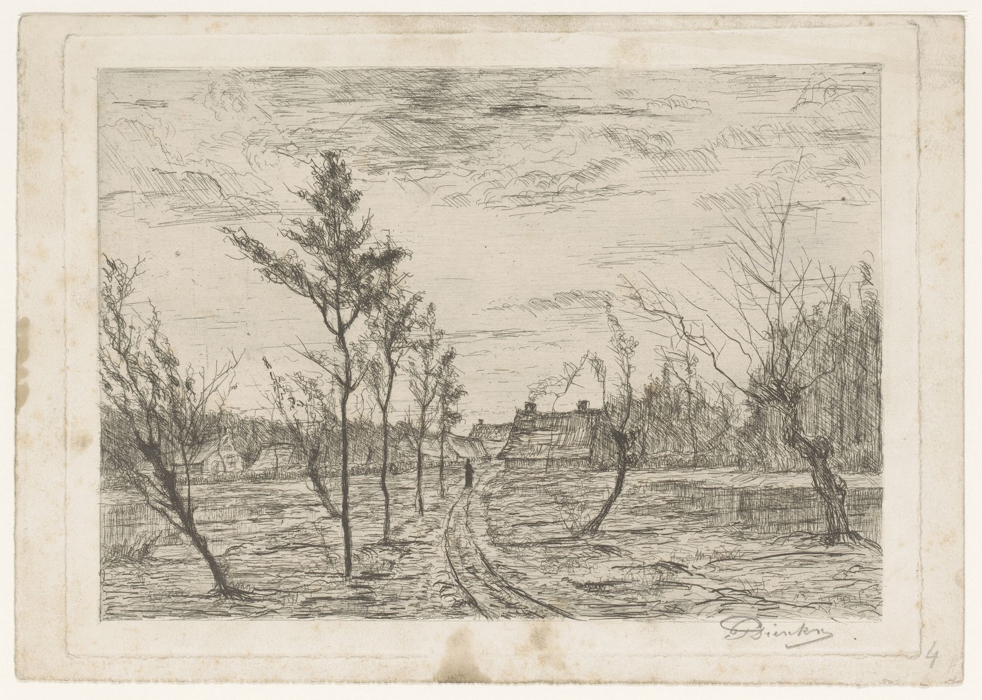 Landschap met landweg die naar een dorp leidt by Pierre Jacques Dierckx