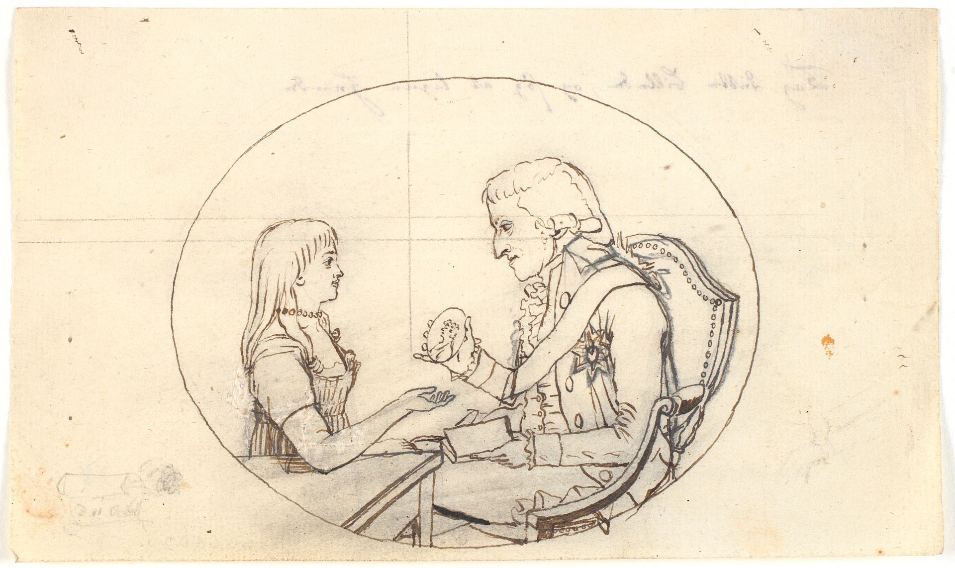Arveprins Frederik med arveprinsen (Chr. VIII) viser et portræt af den afdøde arveprinsesse Sofie Frederikke by Gerhard Ludvig Lahde