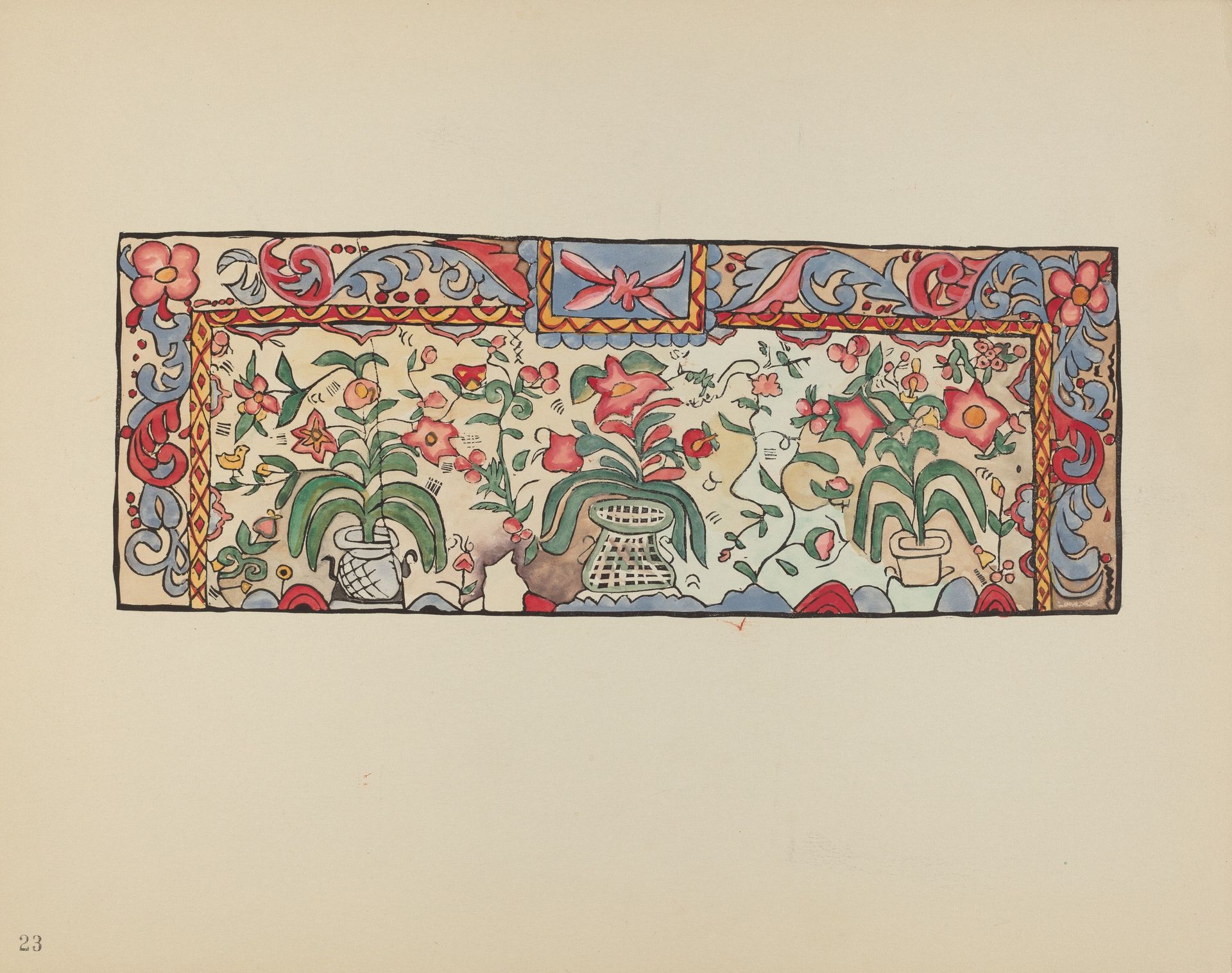 Plate 23: Painting on Buckskin: From Portfolio "Spanish Colonial Designs of New Mexico" by Anonymous
