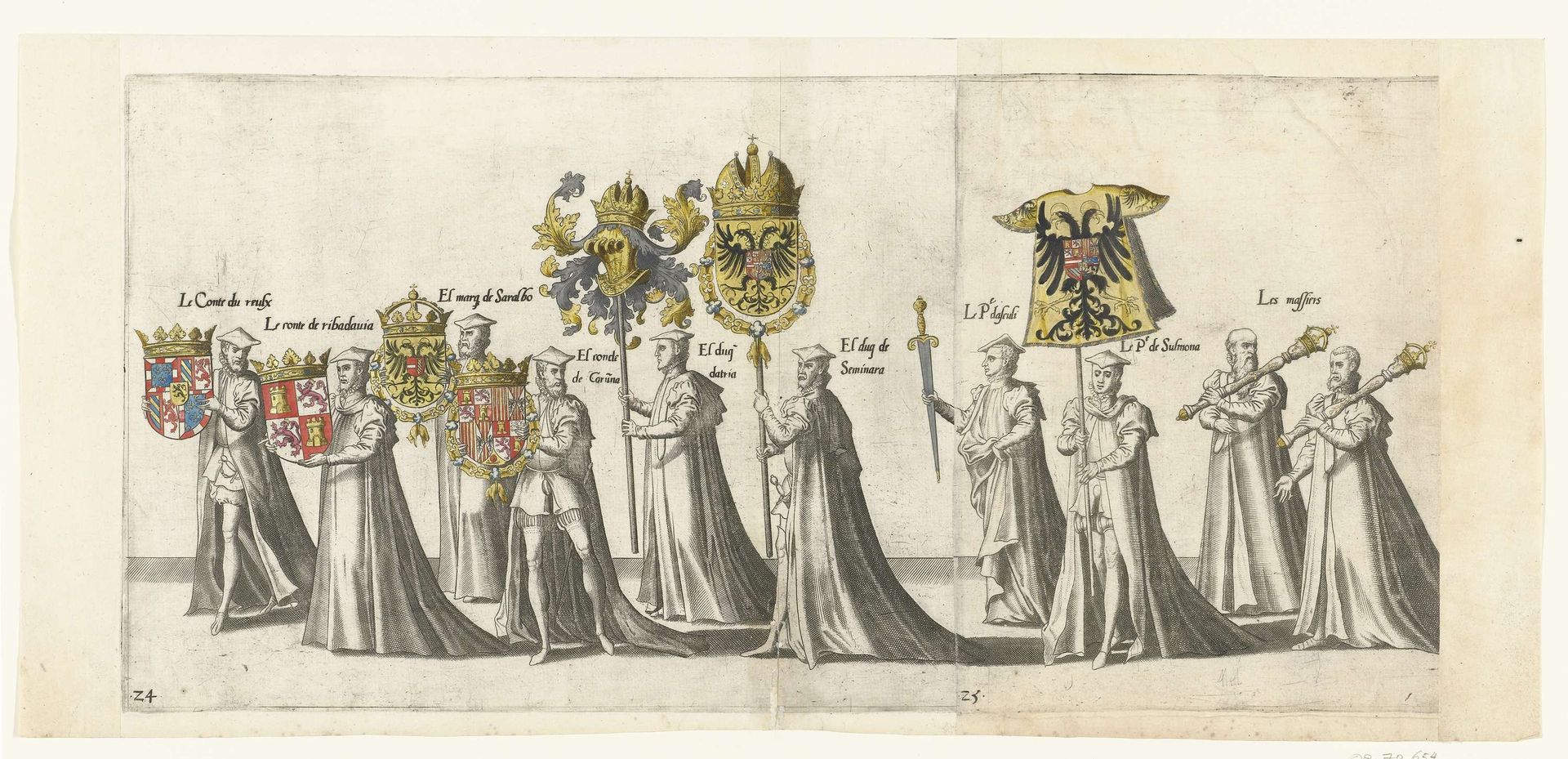Deel van de optocht, nr. 24 en 25 by Joannes van (I) Doetechum