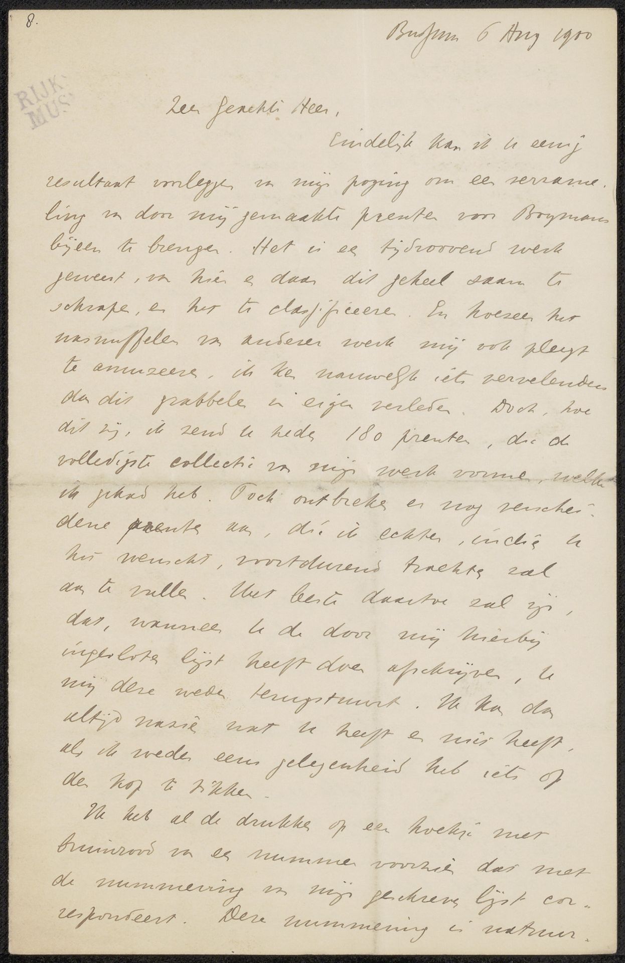 Brief aan Pieter Haverkorn van Rijsewijk by Jan Veth