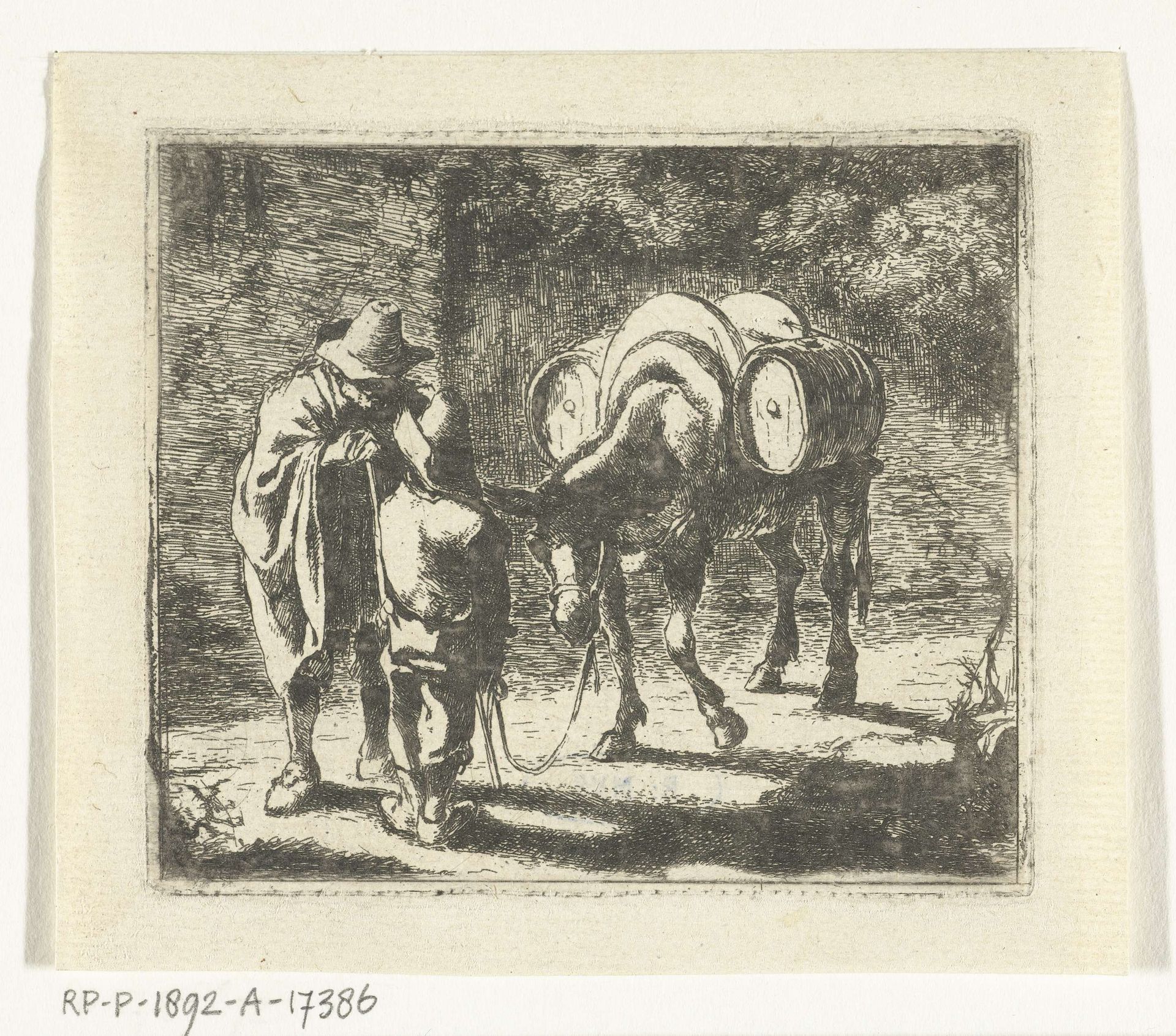 Man en jongen met bepakte ezel by Dirck de Bray