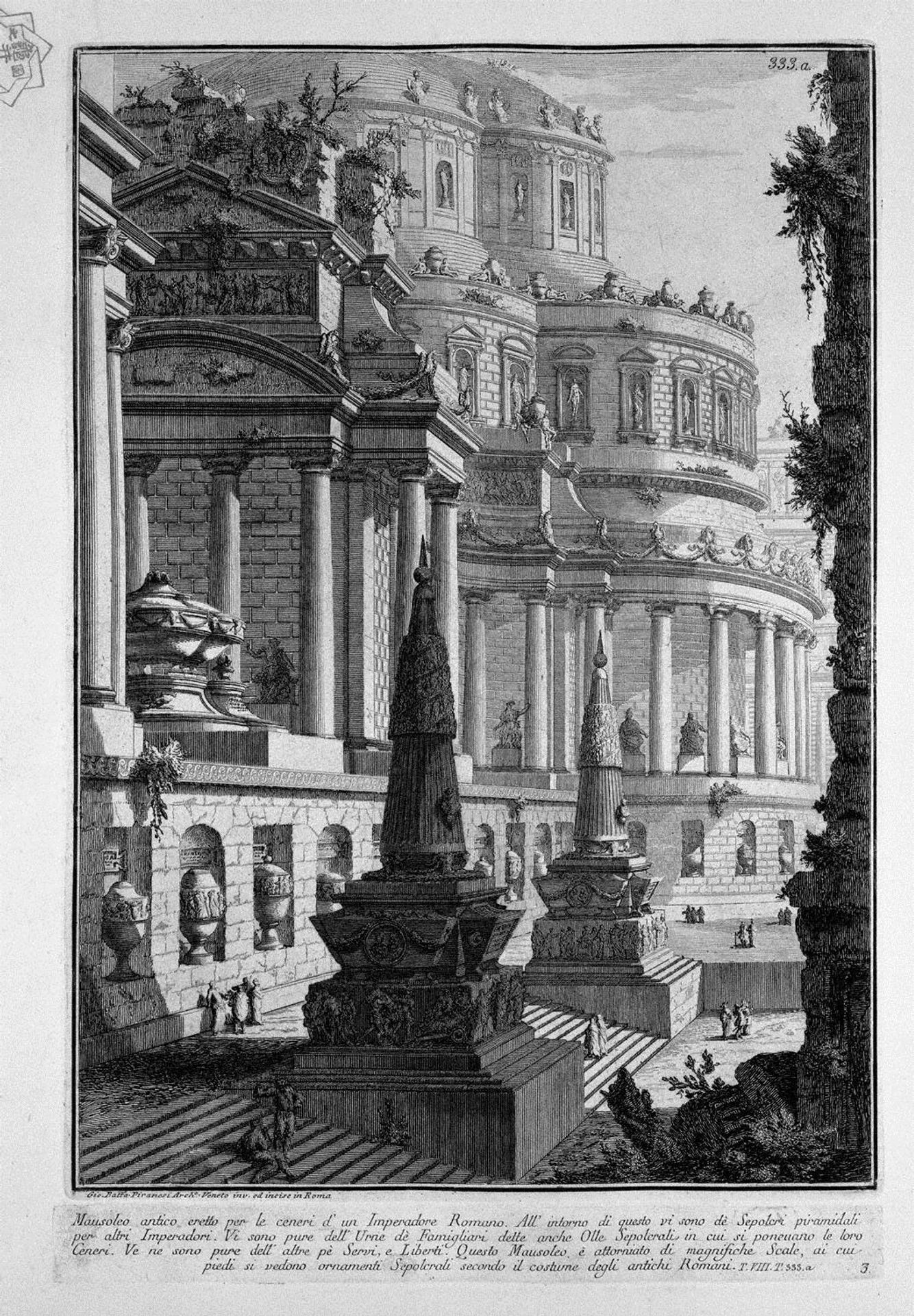 Ancient mausoleum erected to the ashes of a Roman Emperor by Giovanni Battista Piranesi