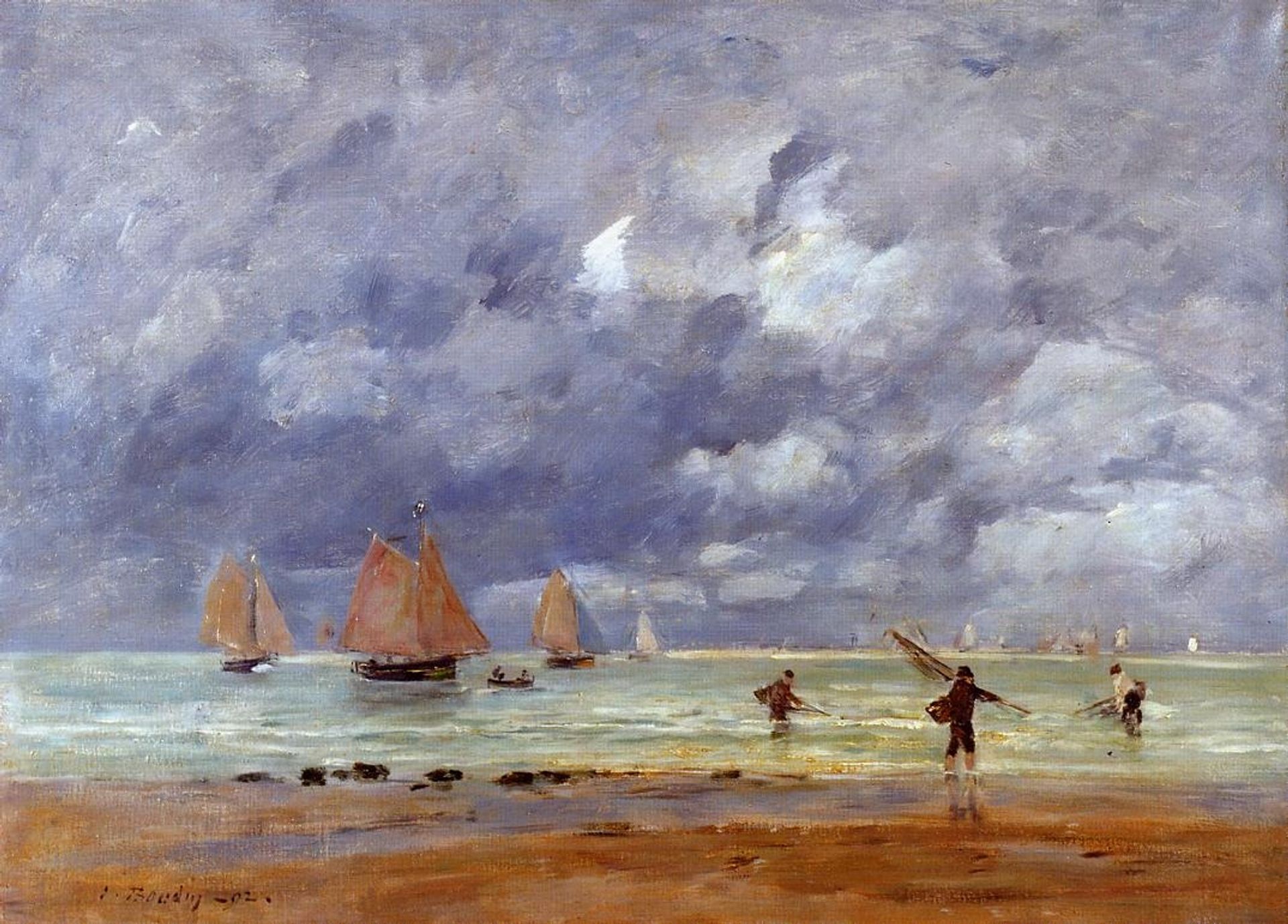 Fishermen and Sailboats near Trouville by Eugène Boudin