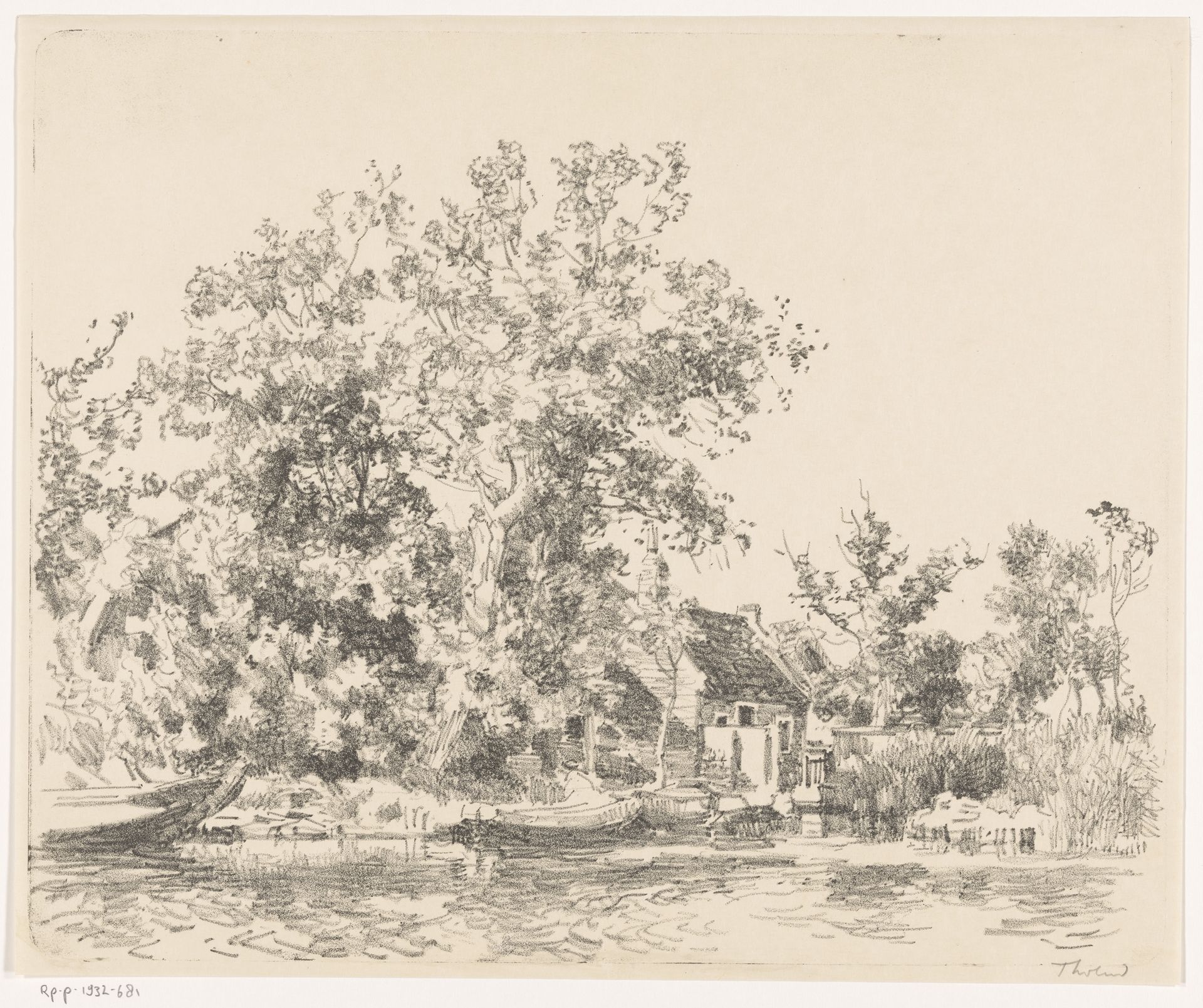 Huis aan het water omringd door bomen by Willem Bastiaan Tholen