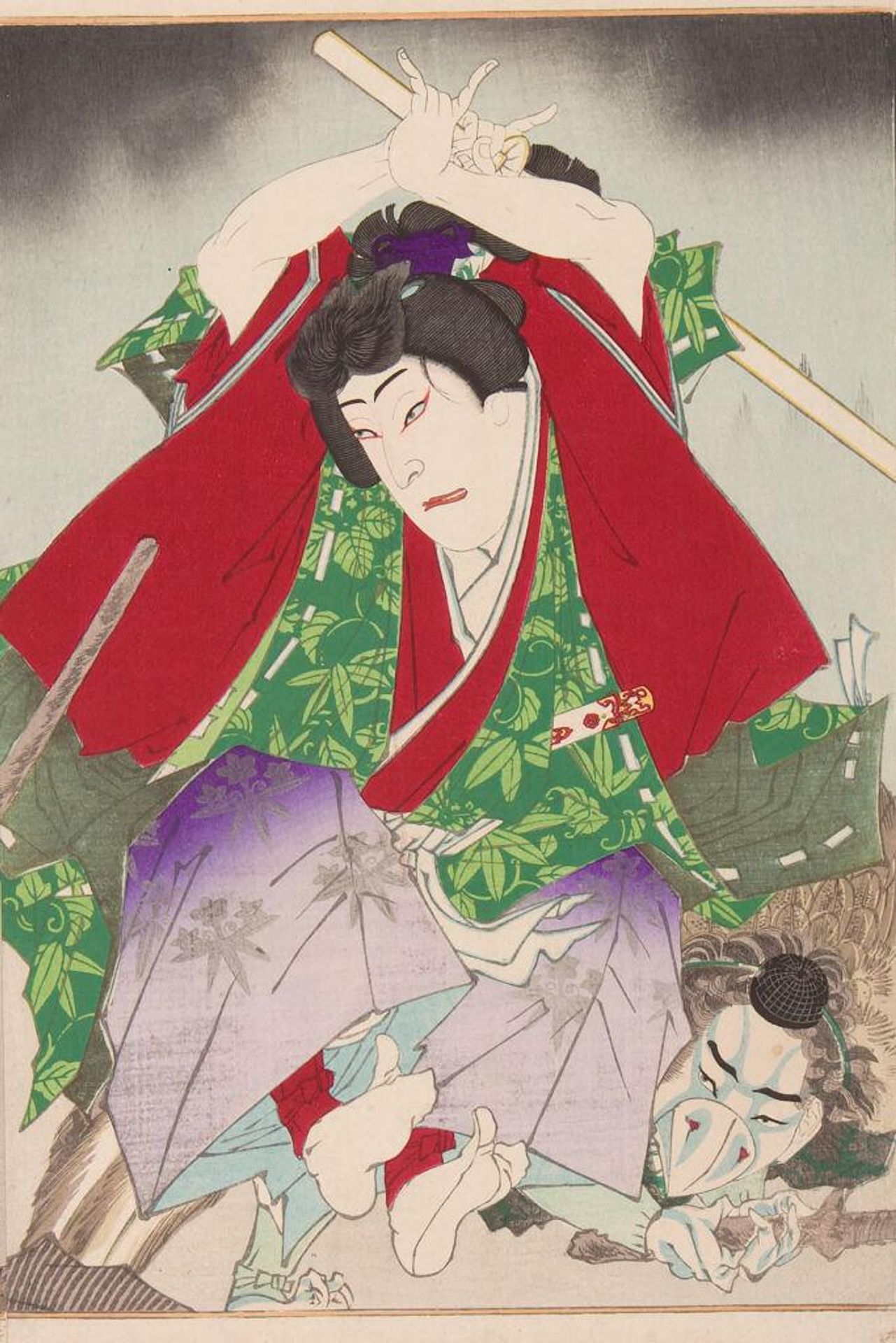 Ushiwaka (Minamoto Yoshitsune) Battling Tengu (Mitate setsu-getsu-ka no uchi kurama zuki) by Toyohara Kunichika