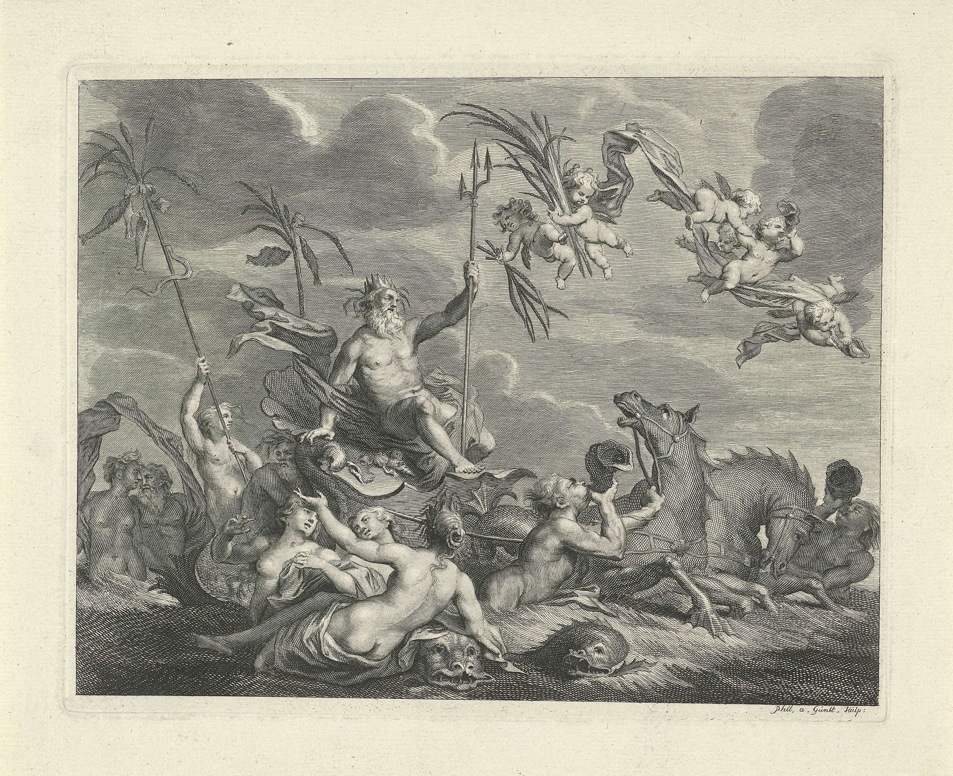 Neptunus bedwingt de zondvloed by Philip van Gunst