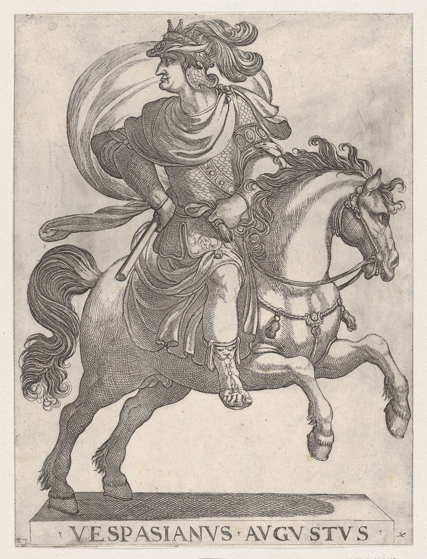 Emperor Vespasian on Horseback, from the series The First Twelve Roman Caesars, plate 10 by Antonio Tempesta