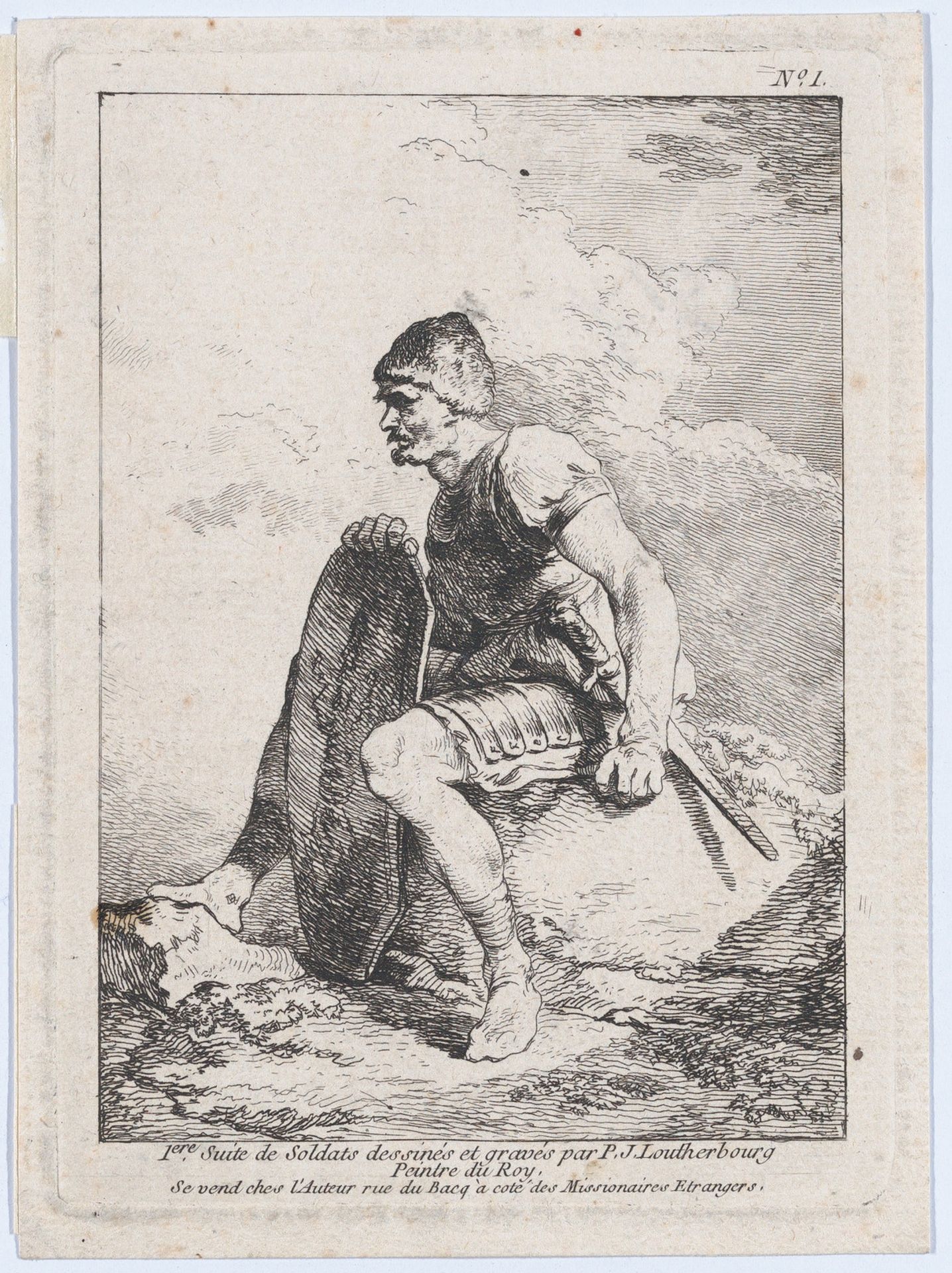 Seated Soldier Holding a Shield by Philippe Jacques de Loutherbourg