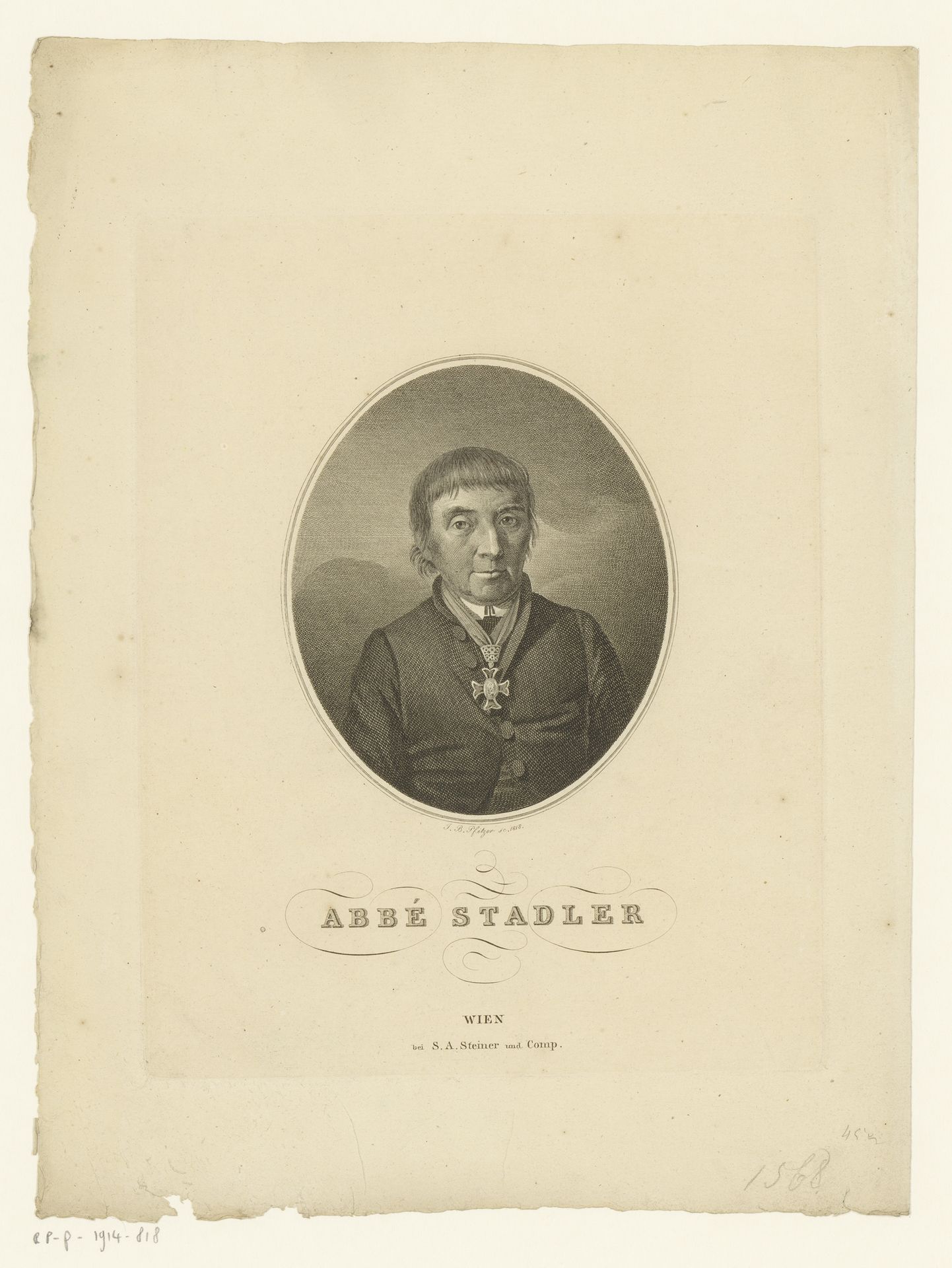 Portret van Maximilian Stadler by Johann Baptist Pfitzer