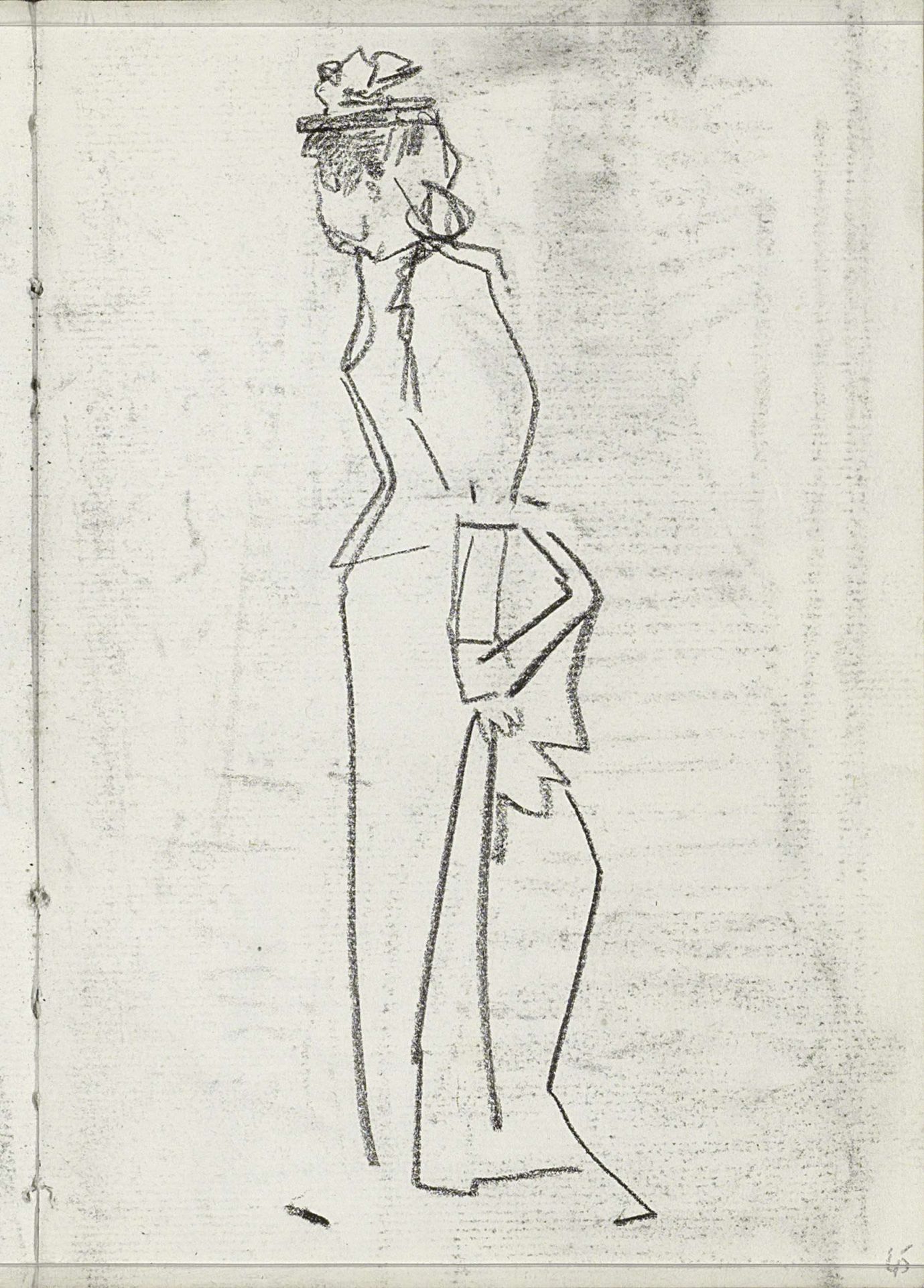 Staande vrouw met hoed, in profiel by Isaac Israels