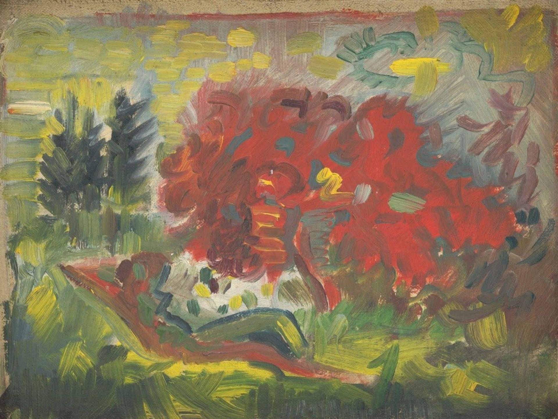Reclining Nude in a Garden by Arnold Peter Weisz-Kubínčan