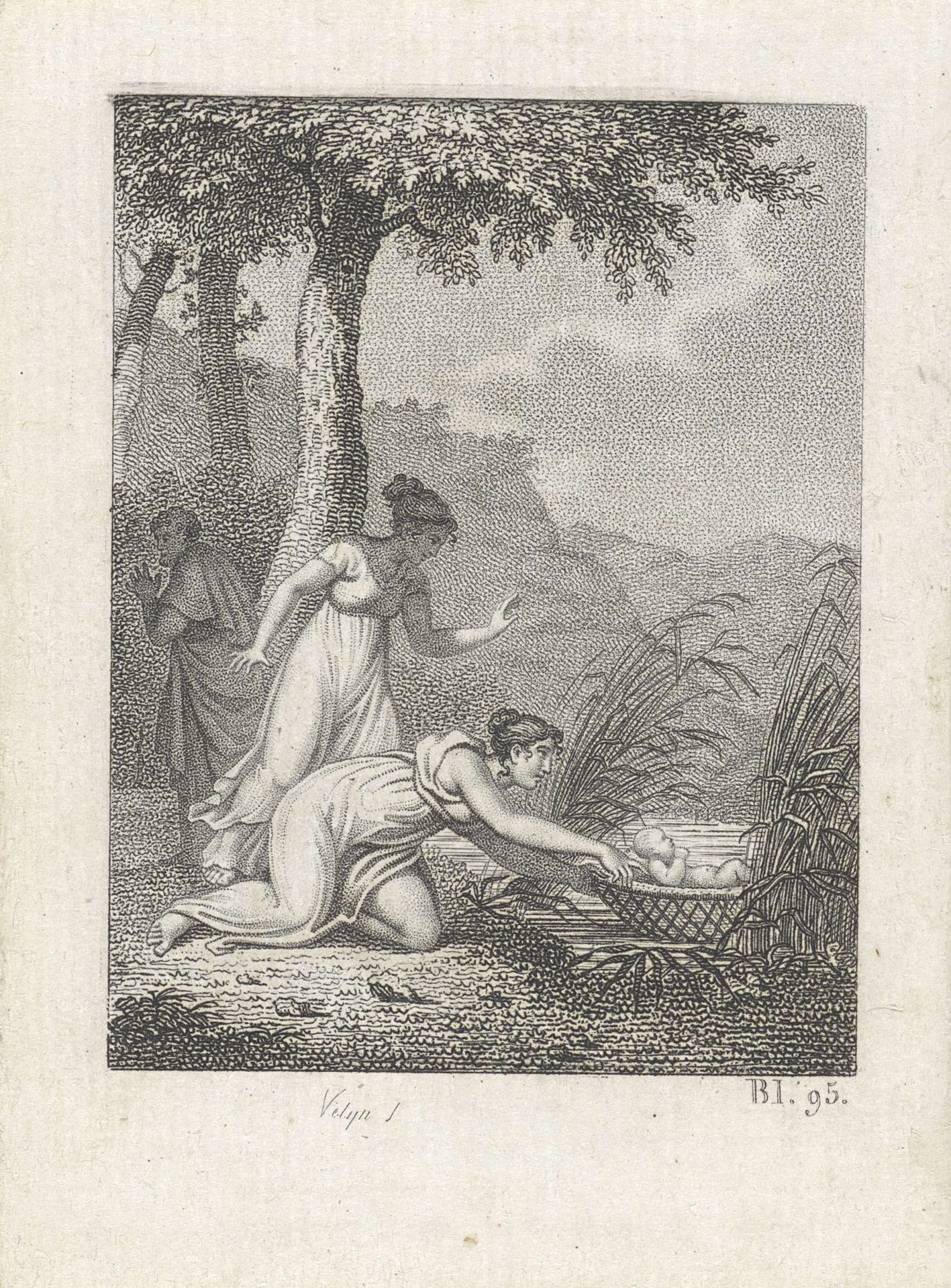 Farao's dochter vindt Mozes in het biezen mandje by Philippus Velijn