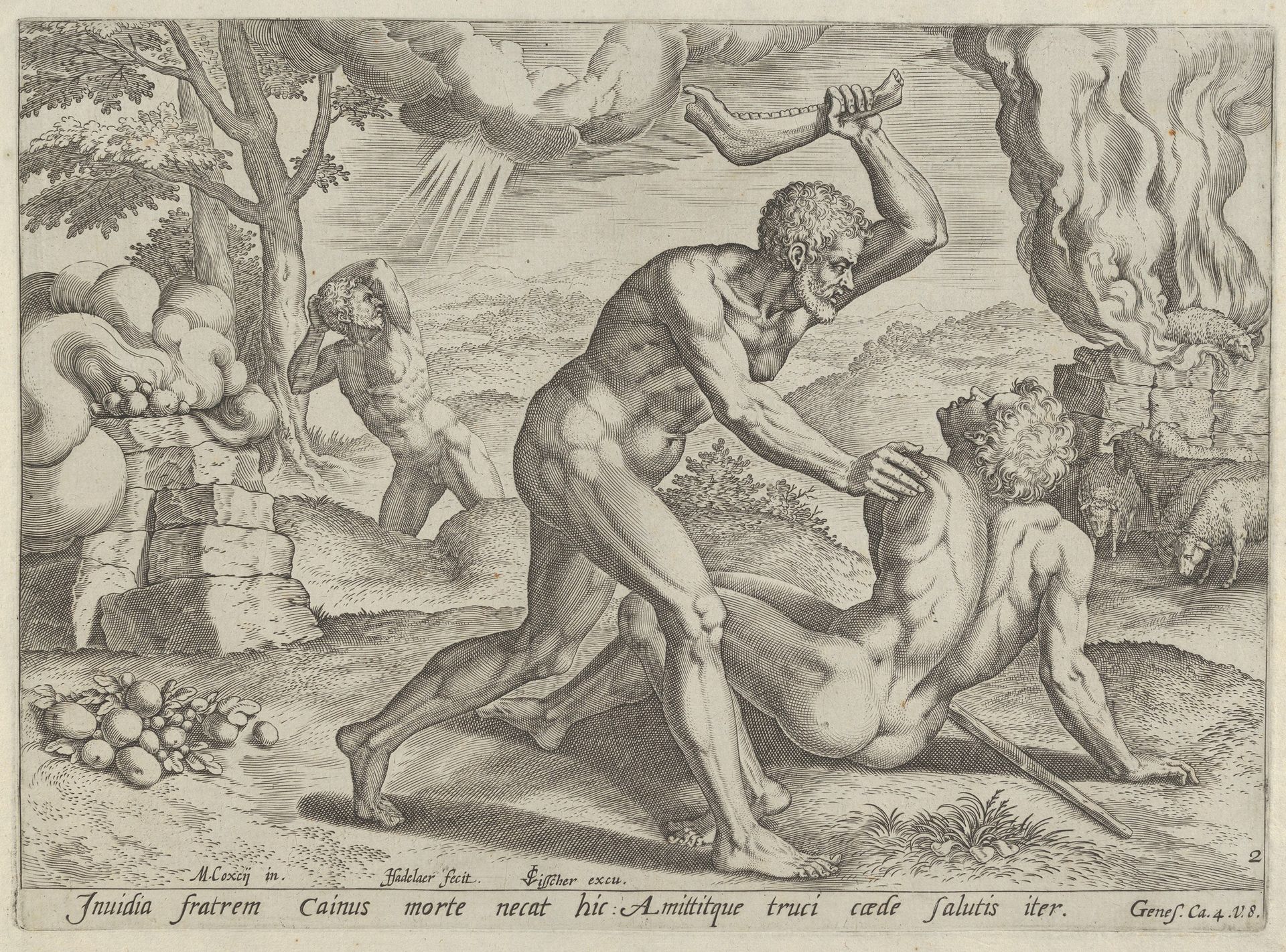 Cain murdering Abel (plate 2 from The Story of Cain and Abel) by Johann Sadeler I