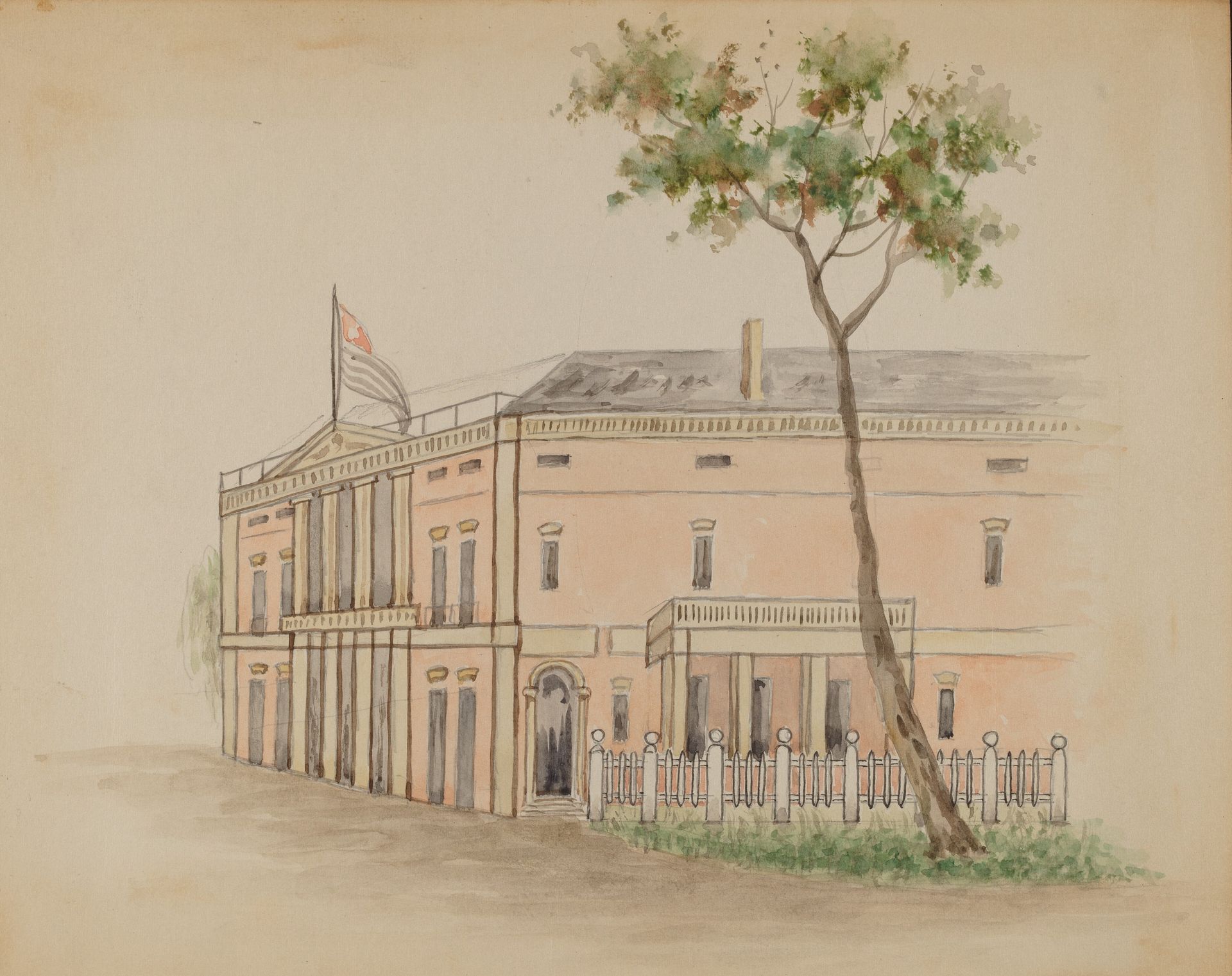 House with Flag by Anonymous