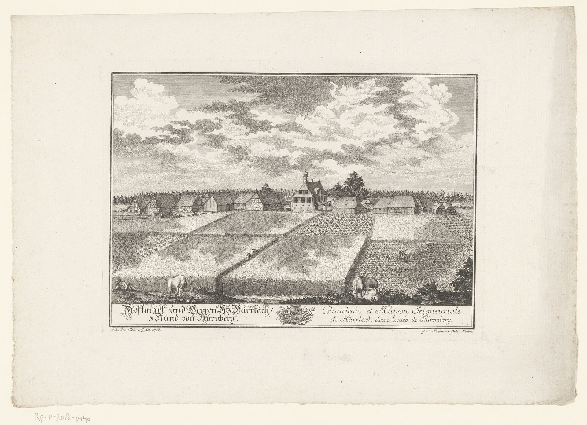 Gezicht op Harrlach by Georg Daniel Heumann